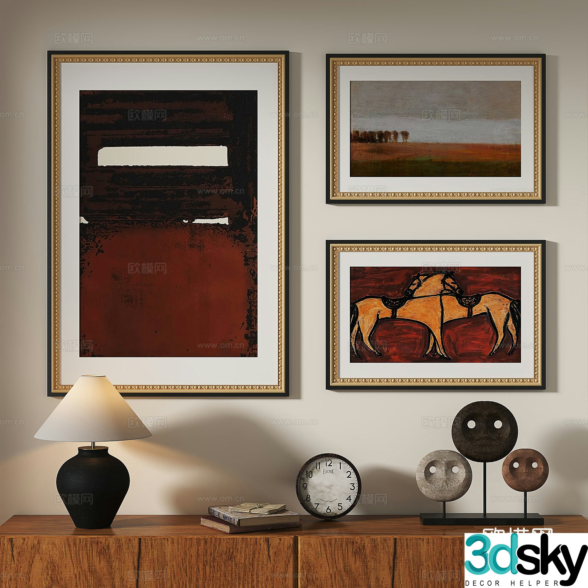 French retro medieval nordic light luxury abstract decorative painting 3d model