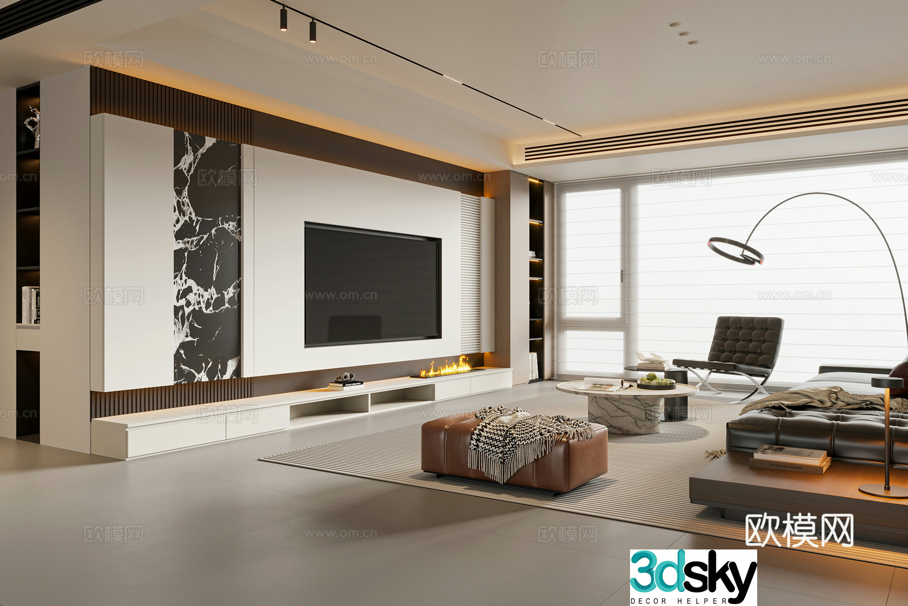 Modern simple living room sofa coffee table combination leisure chair TV cabinet sofa stool floor lamp 3d model