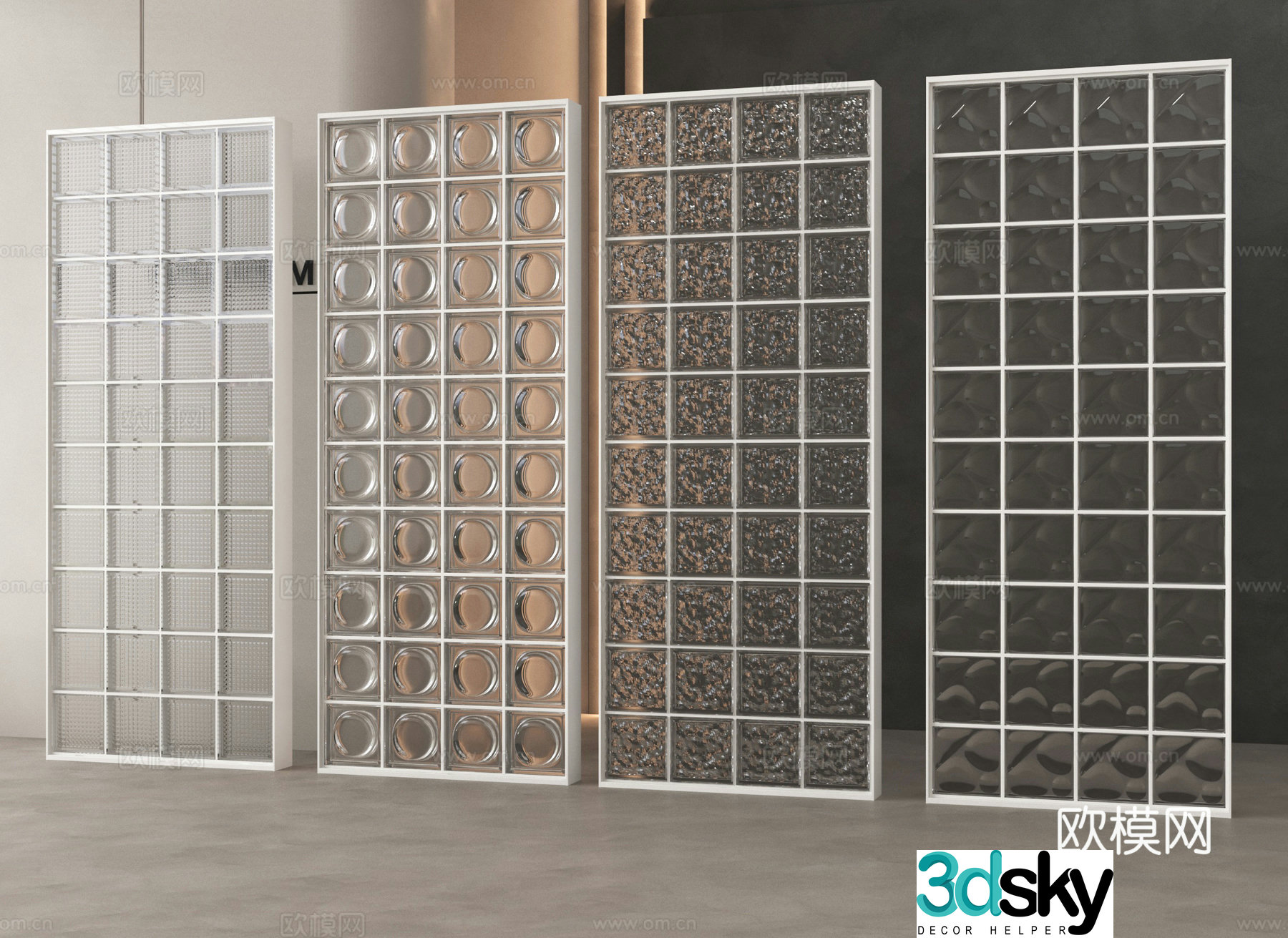 Glass brick partition glass brick glass screen entrance partition 3d model