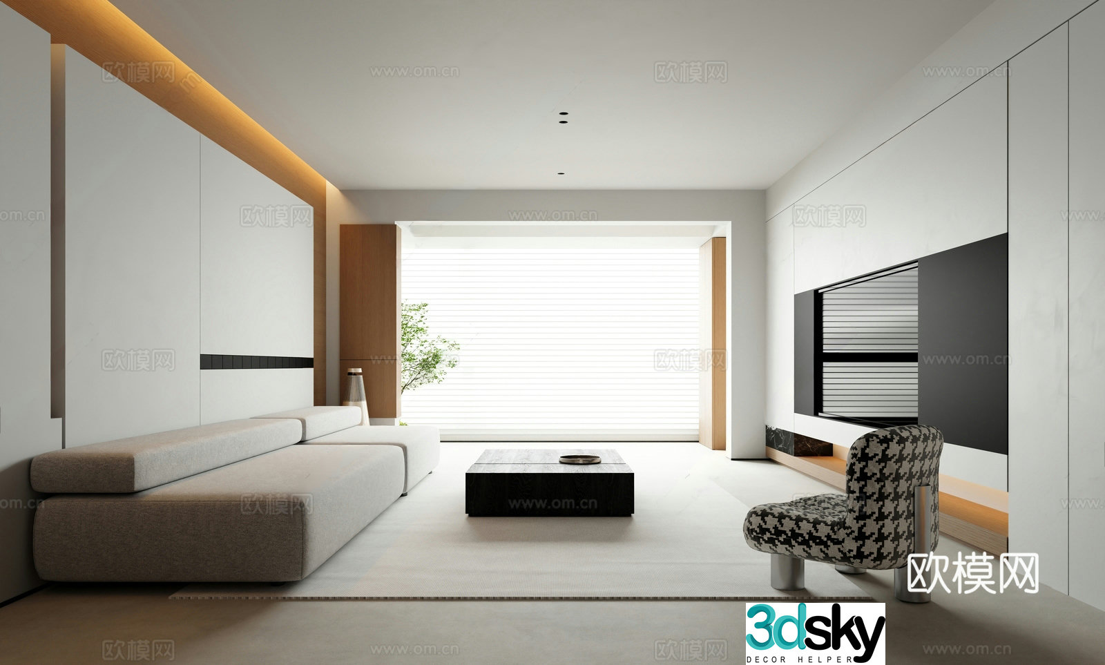 Modern minimalist home living room horizontal hall black and white living room without lights black and white living room 3d model