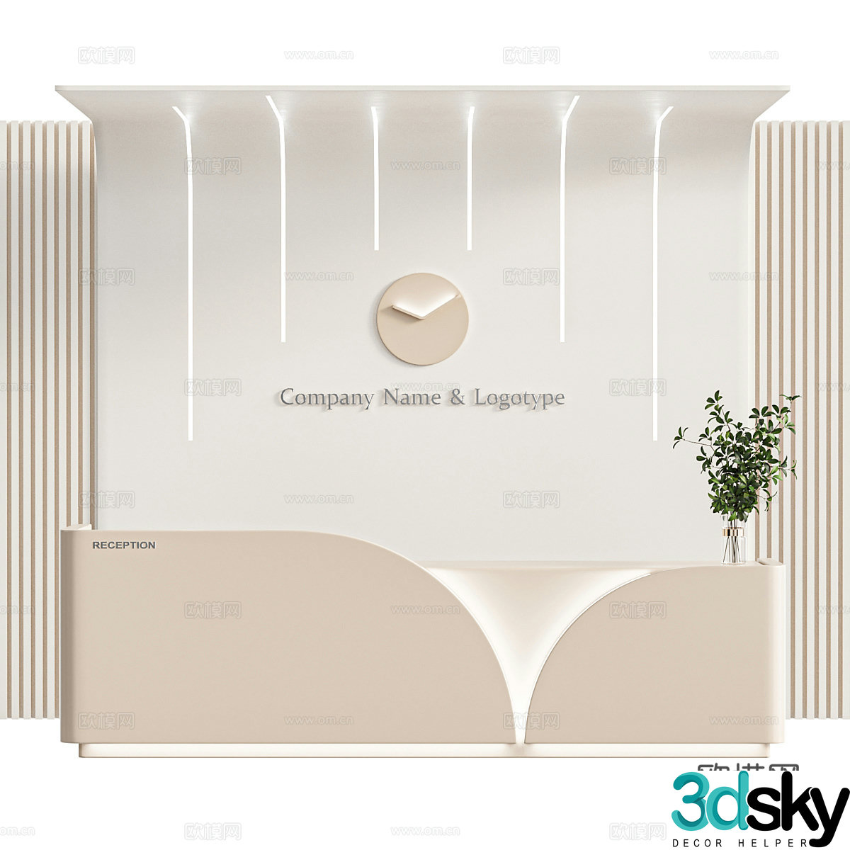 Modern creamy office front desk reception desk 3d model