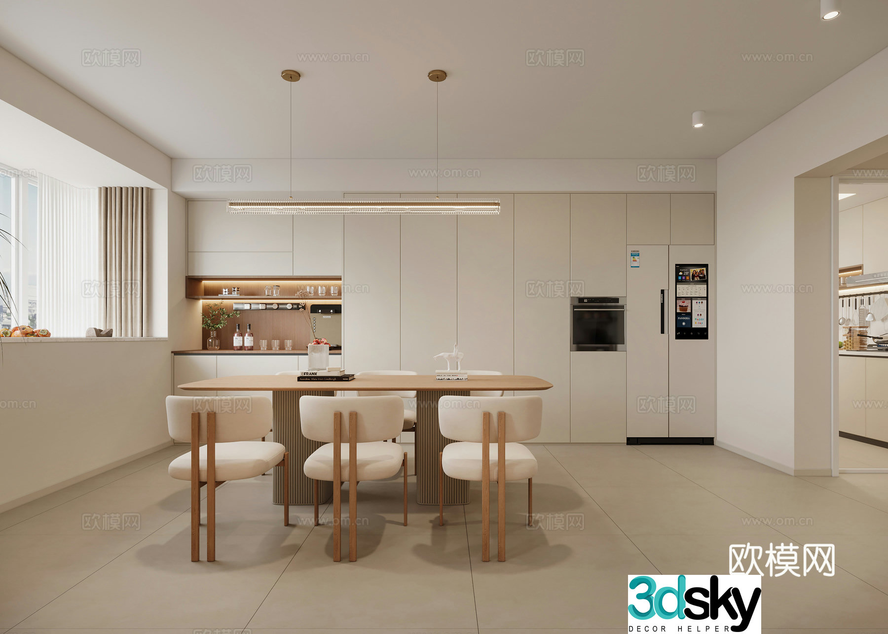Modern Cream Style Restaurant 3D Model