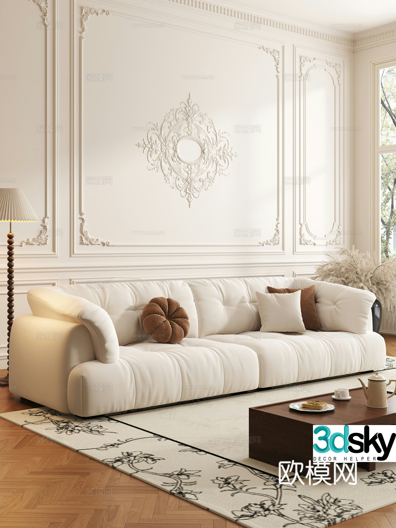 French cream style sofa coffee table combination 3D model