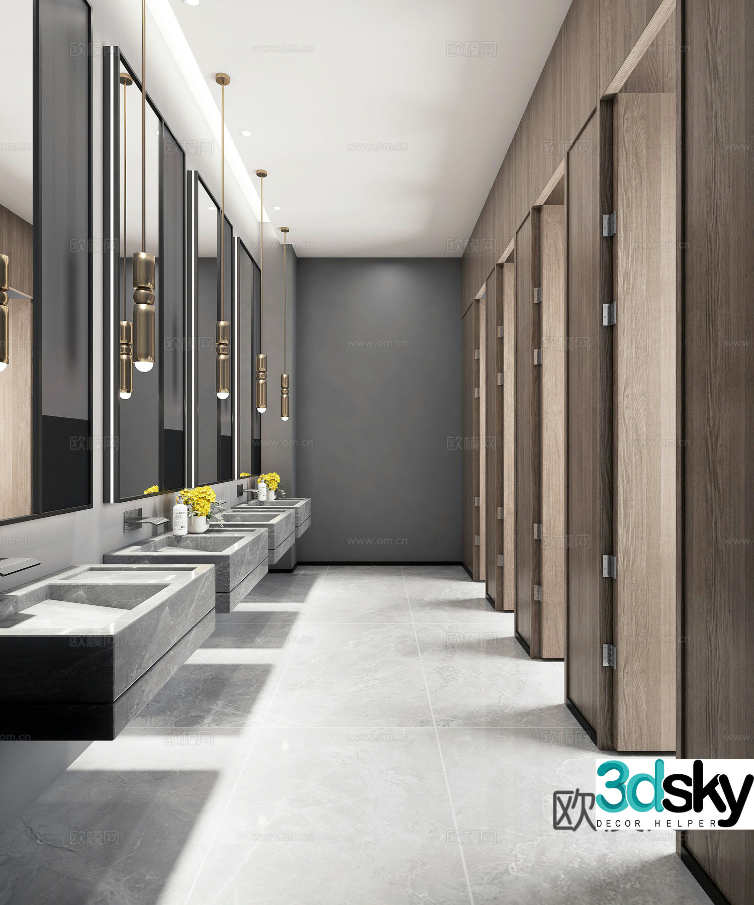 Modern light luxury public bathroom 3D model