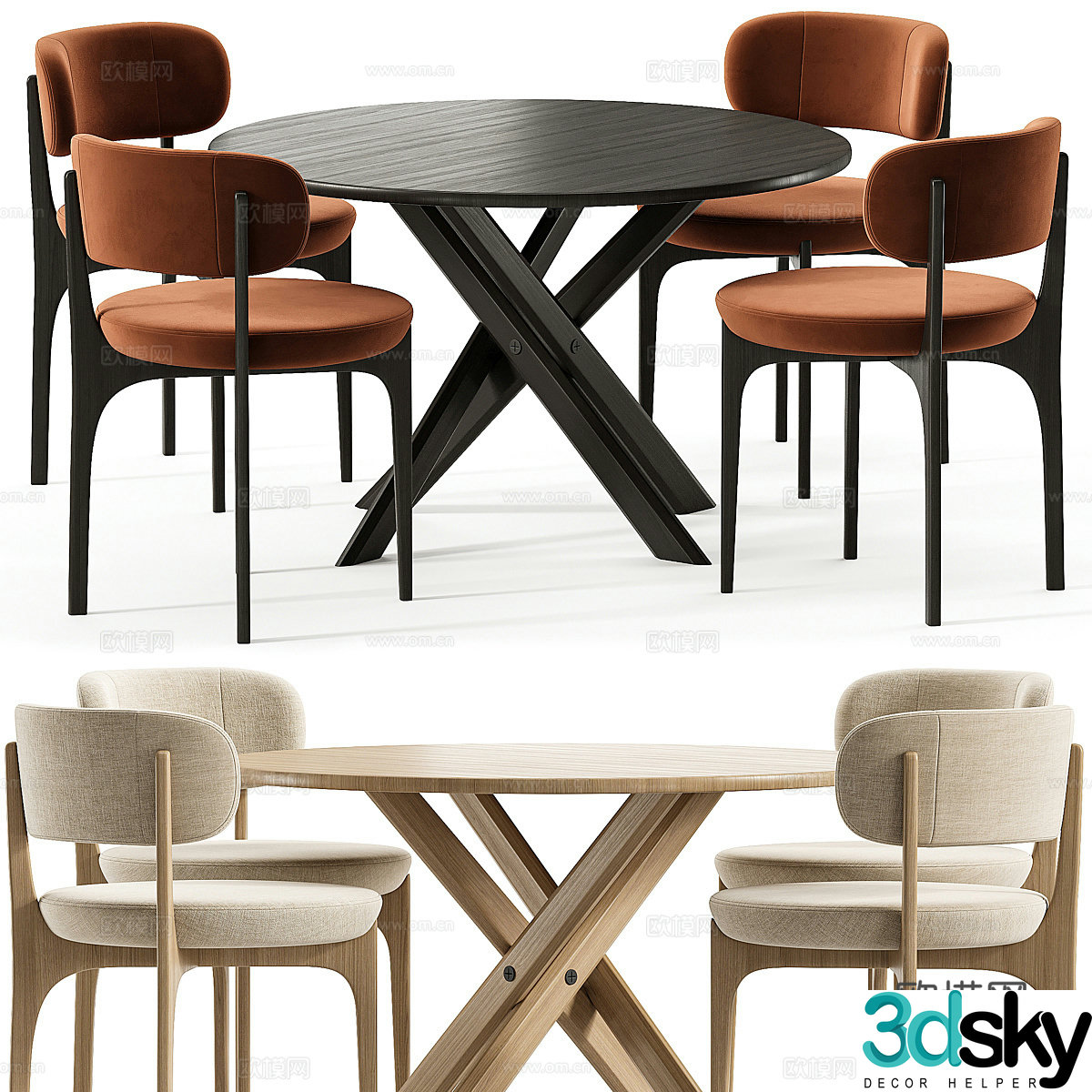 New Chinese style light luxury round dining table and chair 3D model
