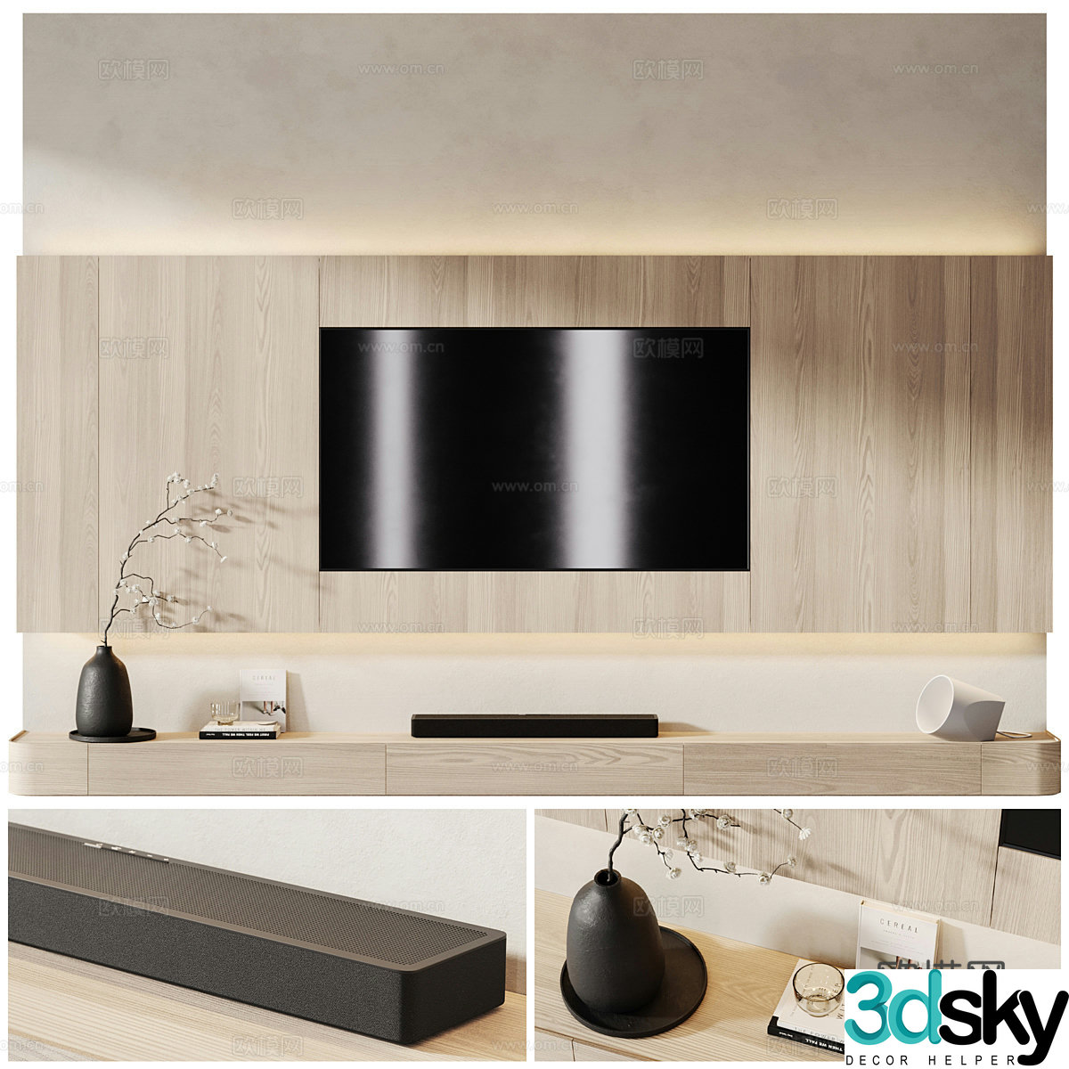 Modern minimalist TV background wall 3d model