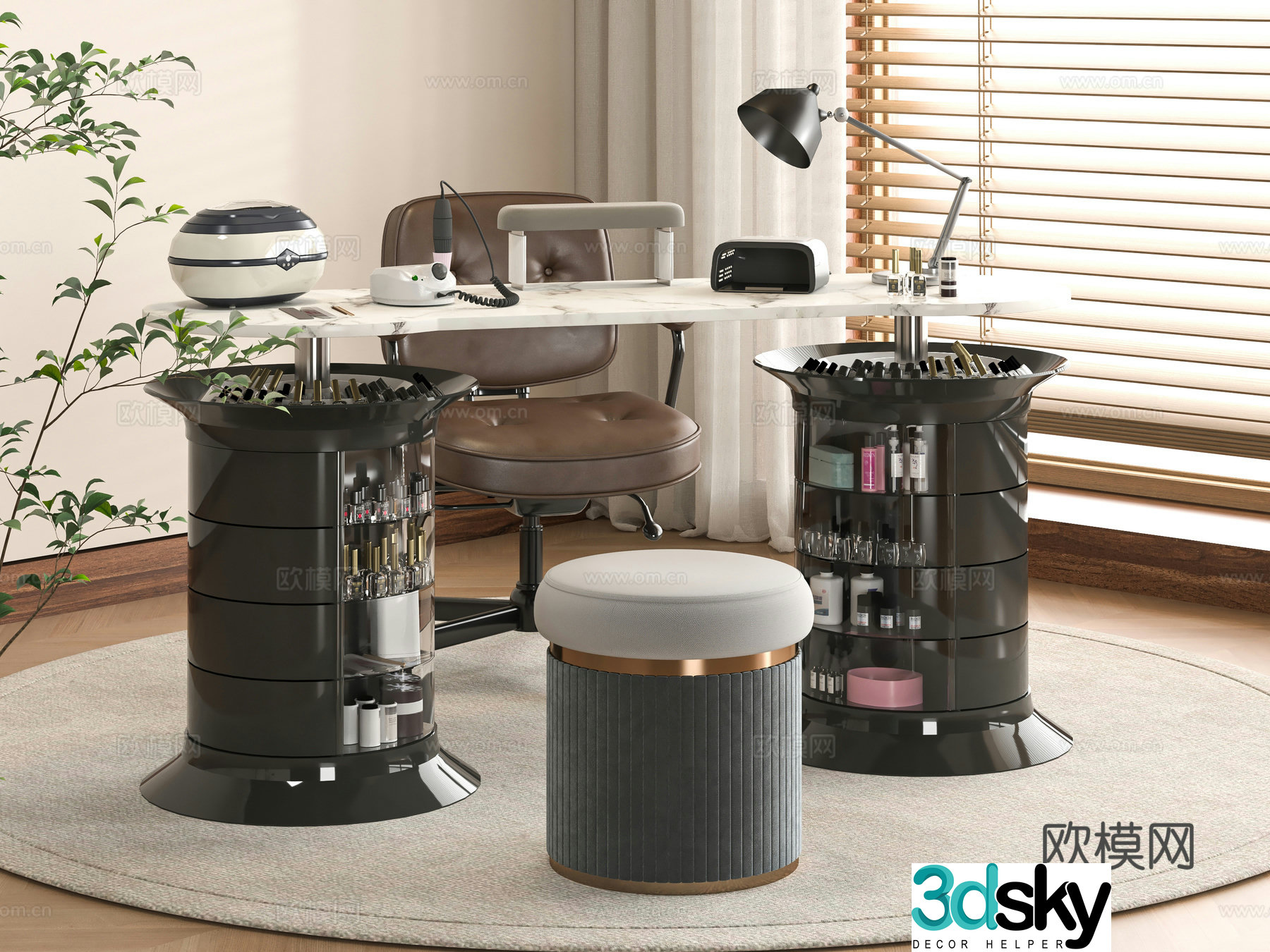 Modern manicure table and chair combination 3D model