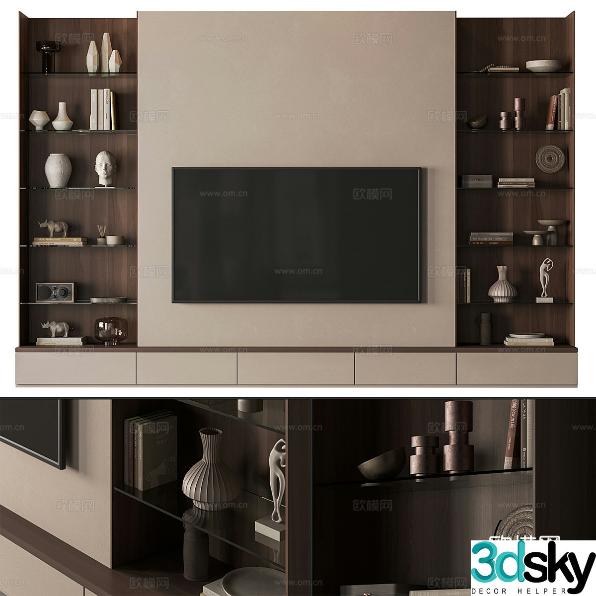 Modern Italian minimalist TV background wall 3d model