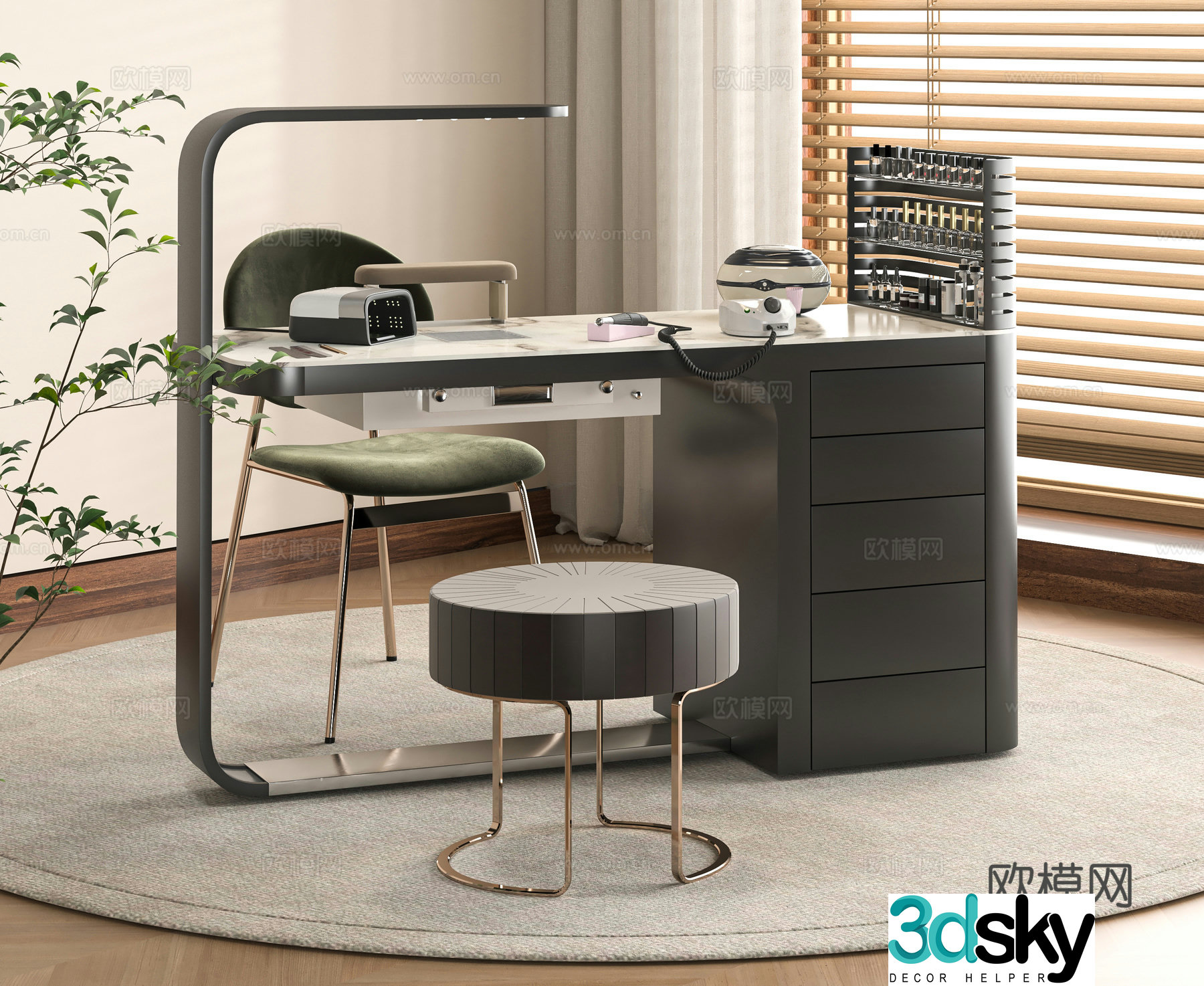 Modern manicure table and chair combination 3D model