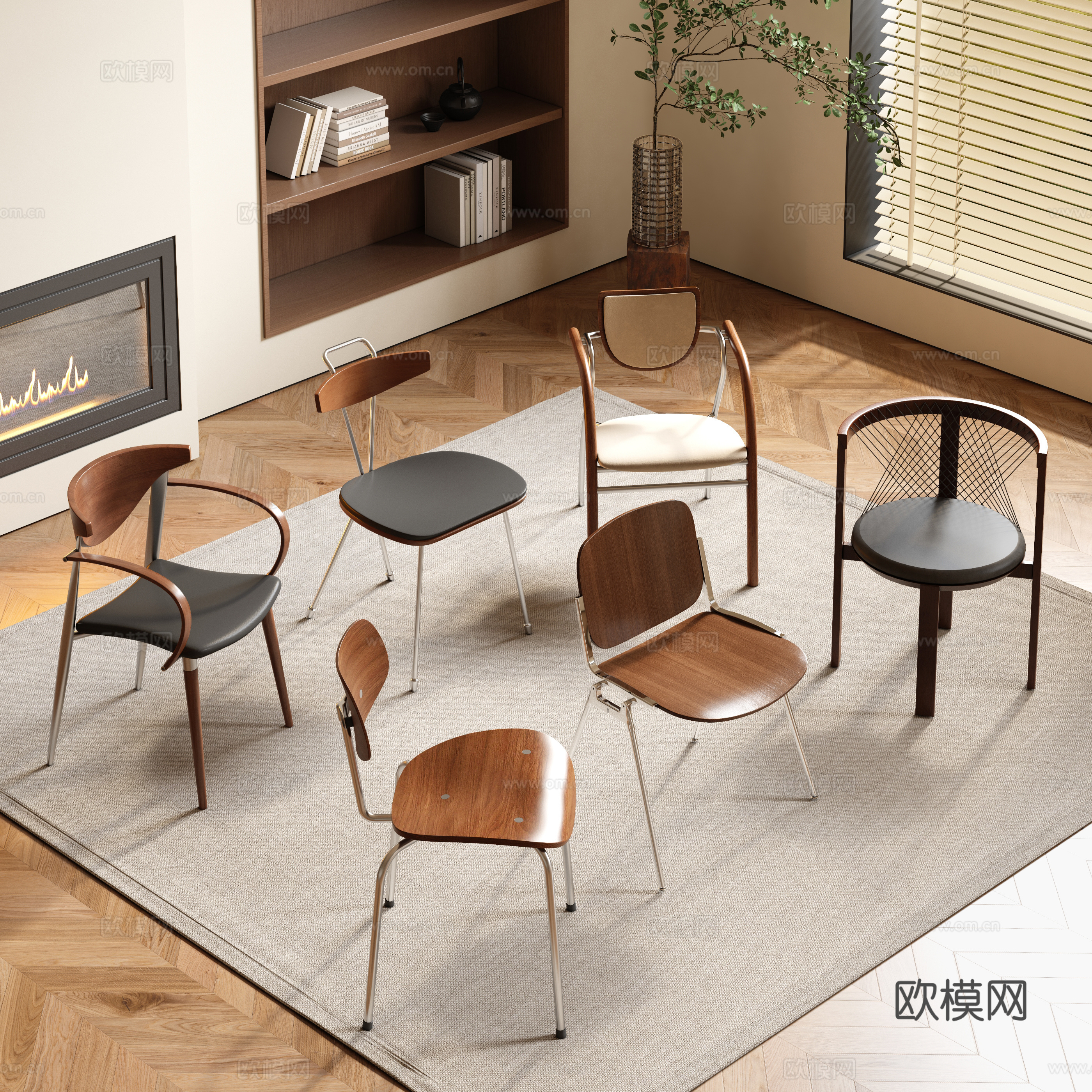 Medium style dining chair combination Medium style single chair combination 3D model