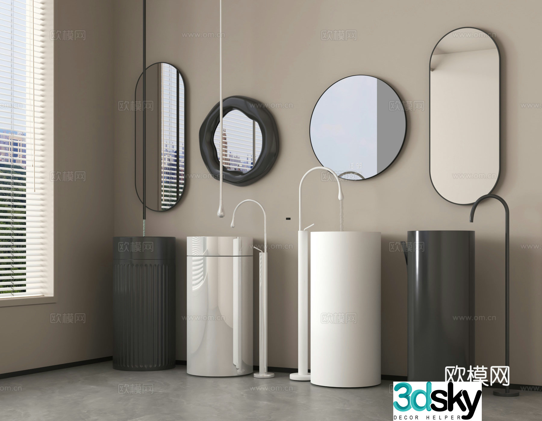 Wash basin vertical basin column basin mirror 3D model