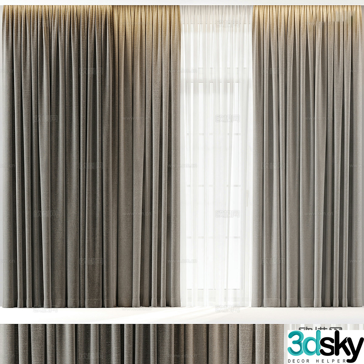 Modern fabric curtain gauze curtain 3d model