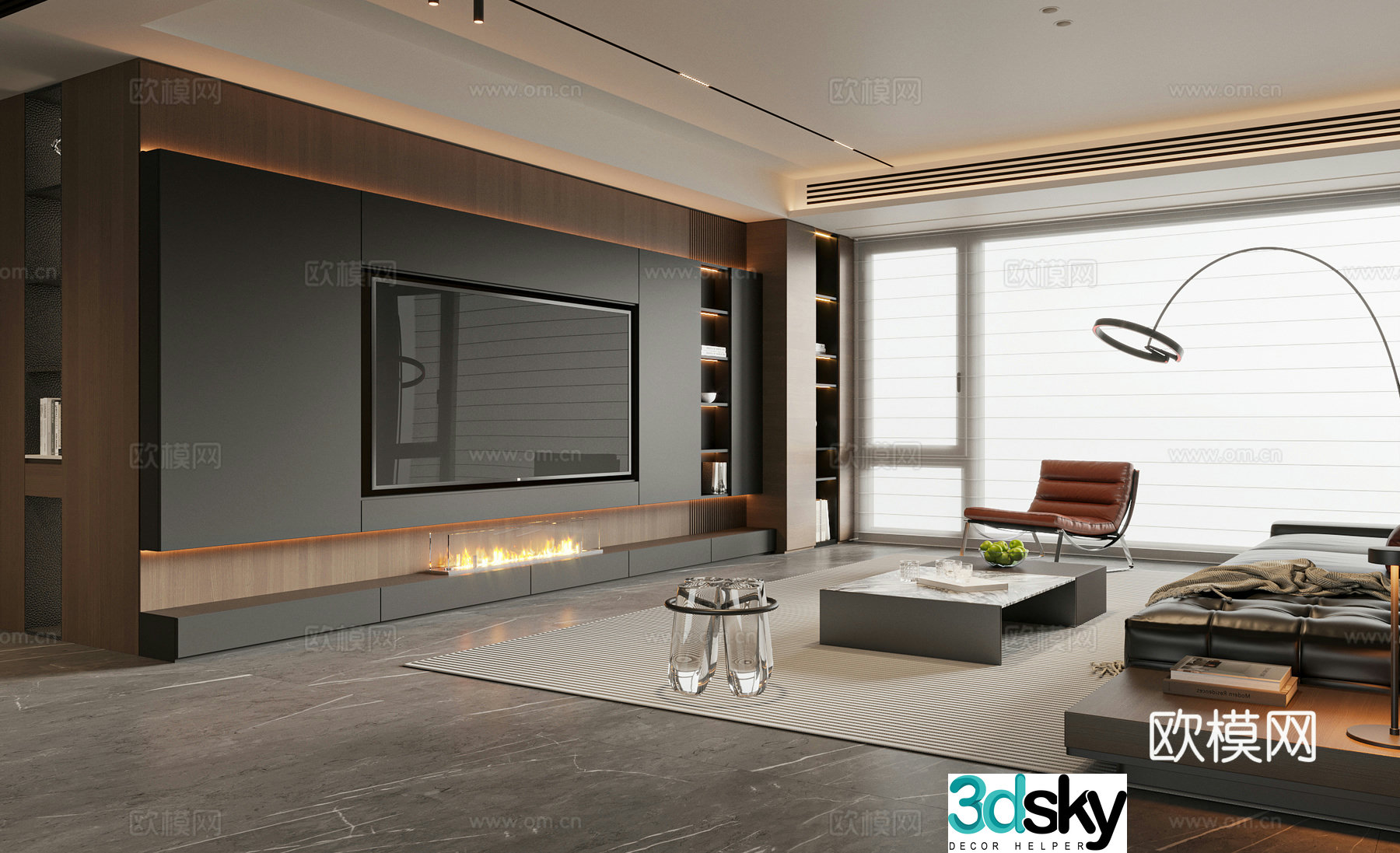 Modern simple living room sofa coffee table combination leisure chair TV cabinet sofa stool floor lamp 3d model