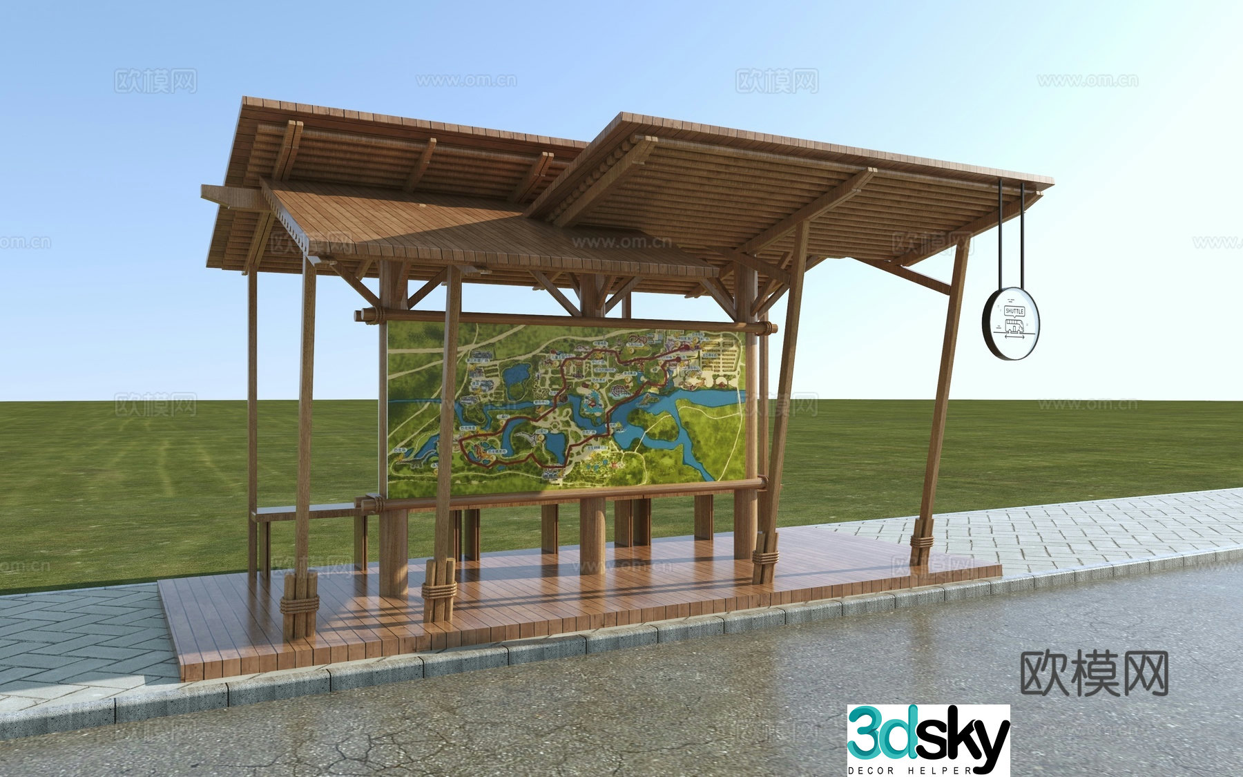 Modern bus stop_Tourism area signboard 3D model
