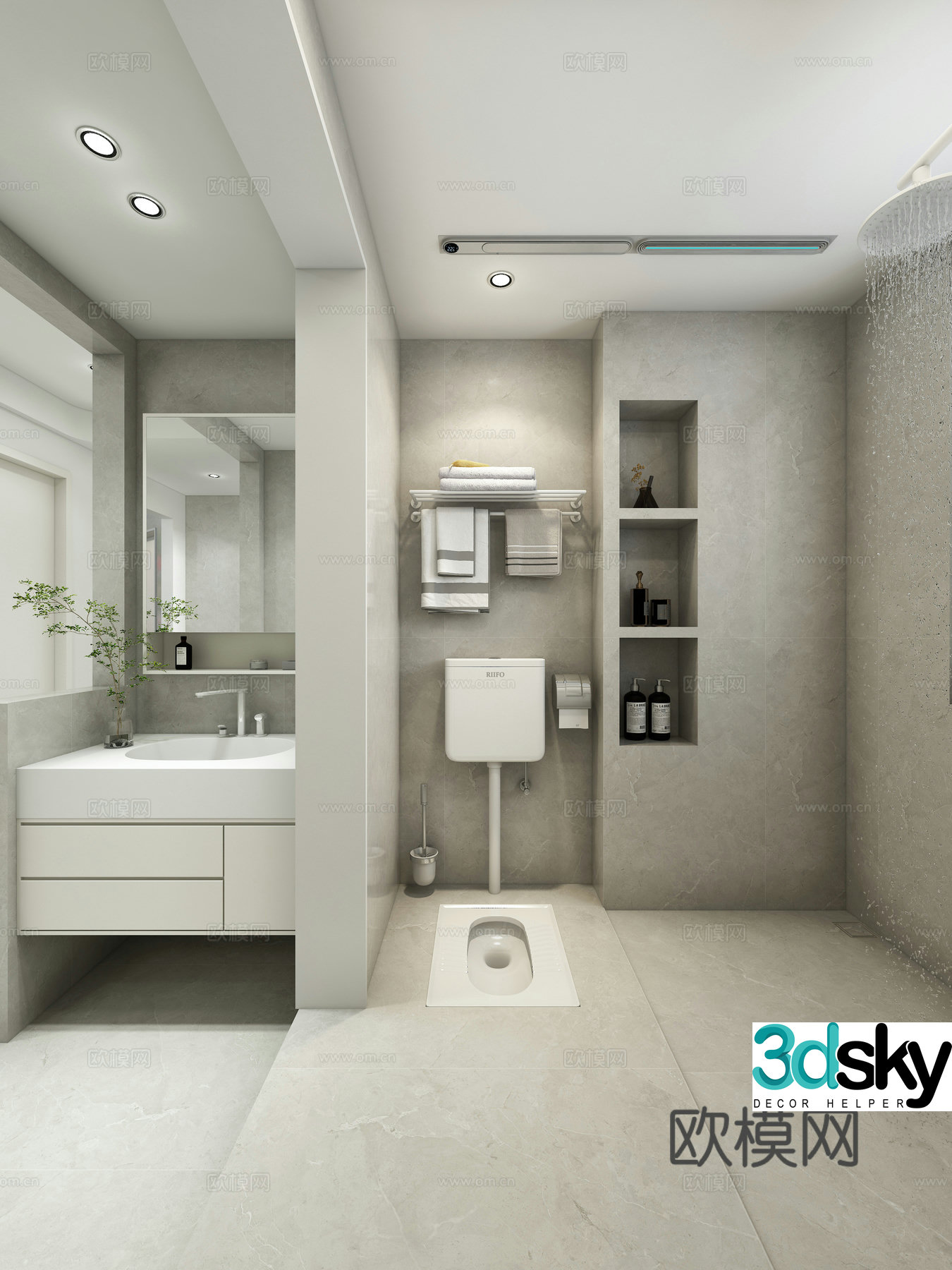 Modern wet and dry bathroom 3D model