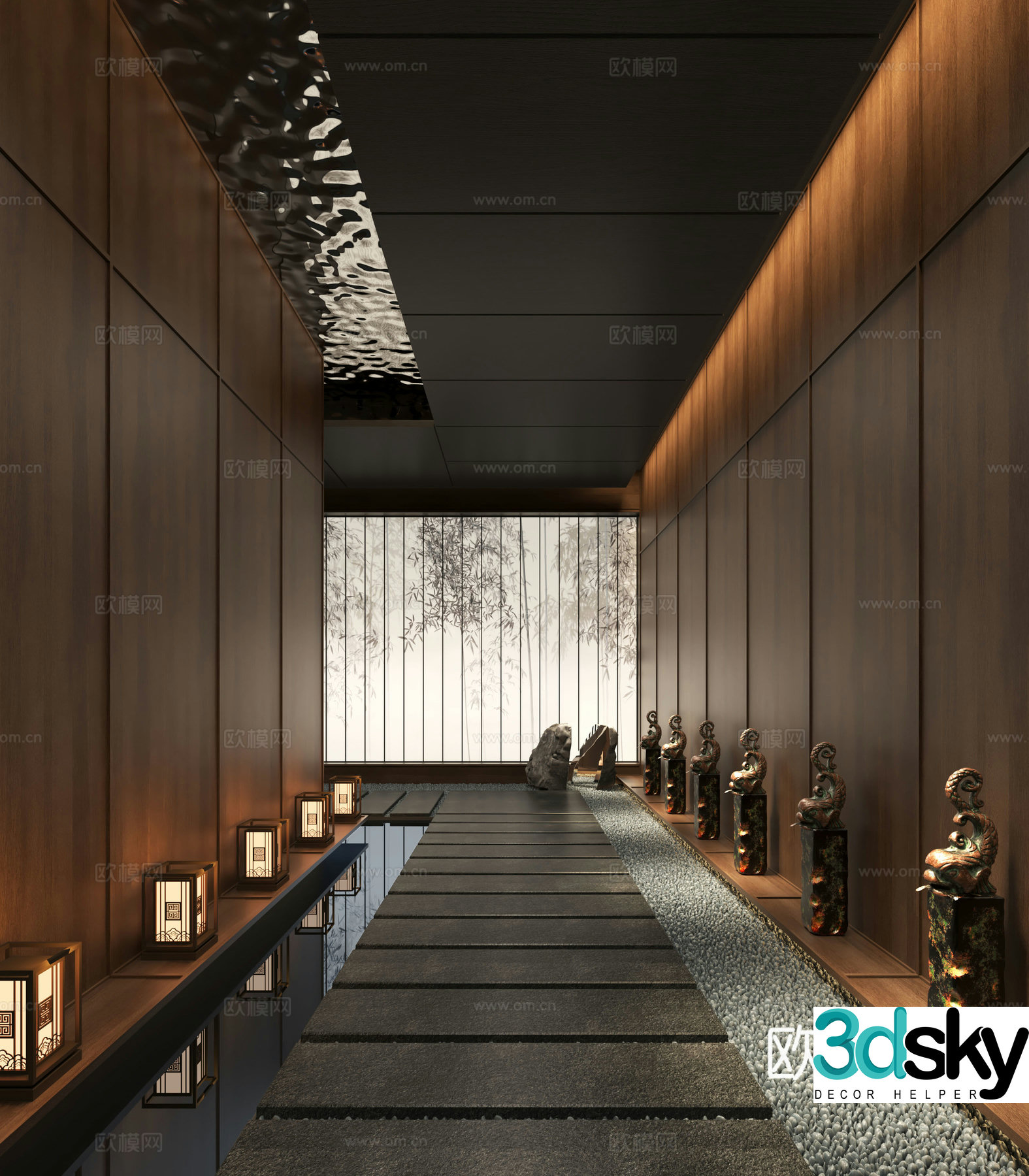 New Chinese style club corridor Hotel aisle Aisle Landscape Corridor Landscape Indoor Landscape 3D Model