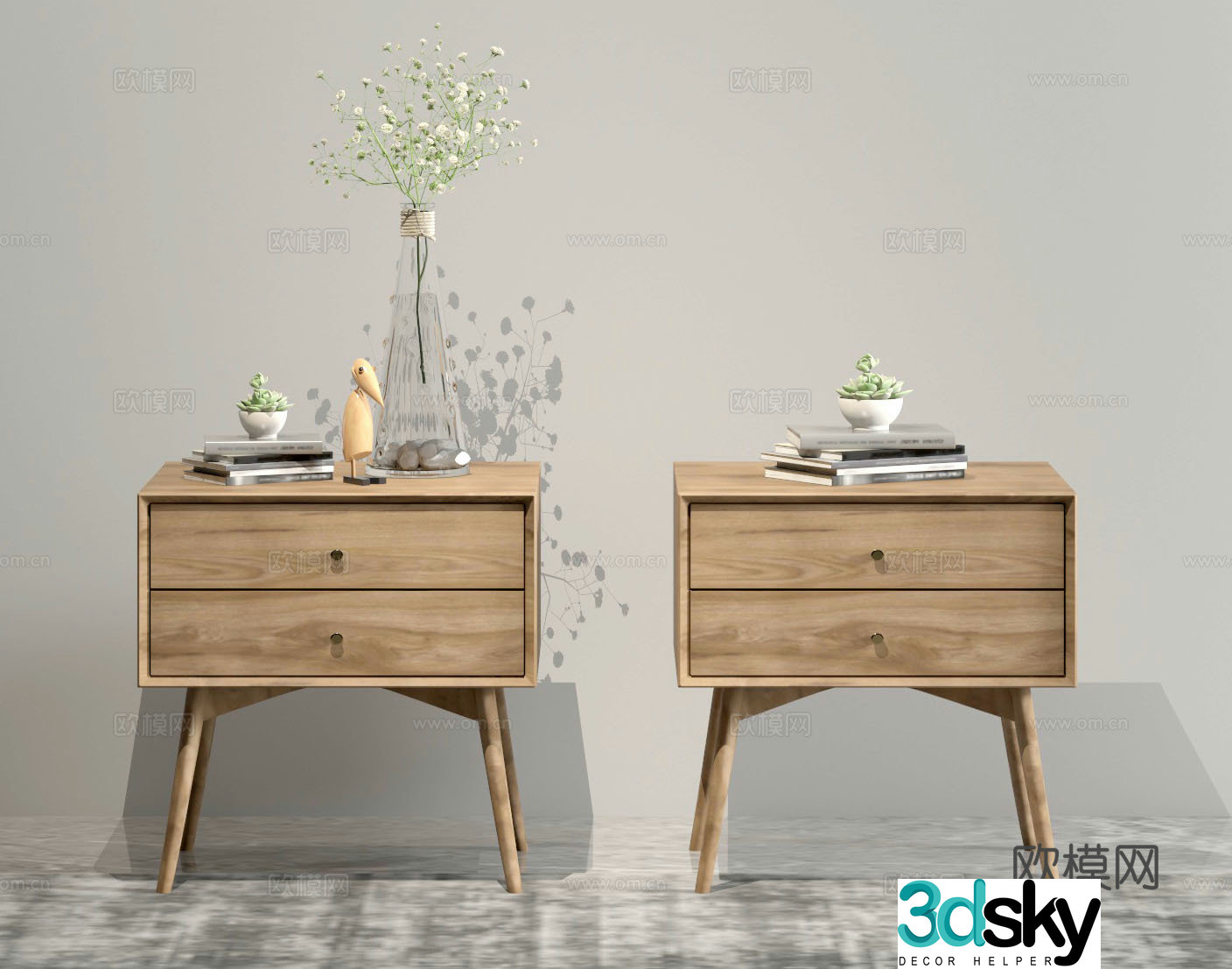 Nordic medieval bedside table side cabinet 3D model