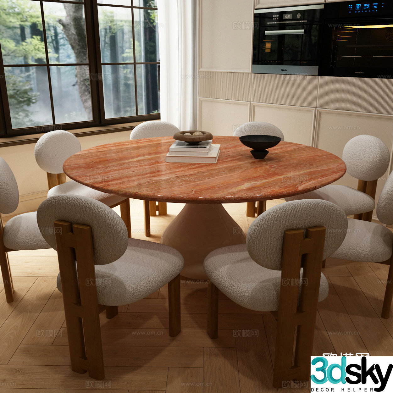 Modern Italian dining table and chair Italian dining table and chair combination Italian round table and chair combination 3D model