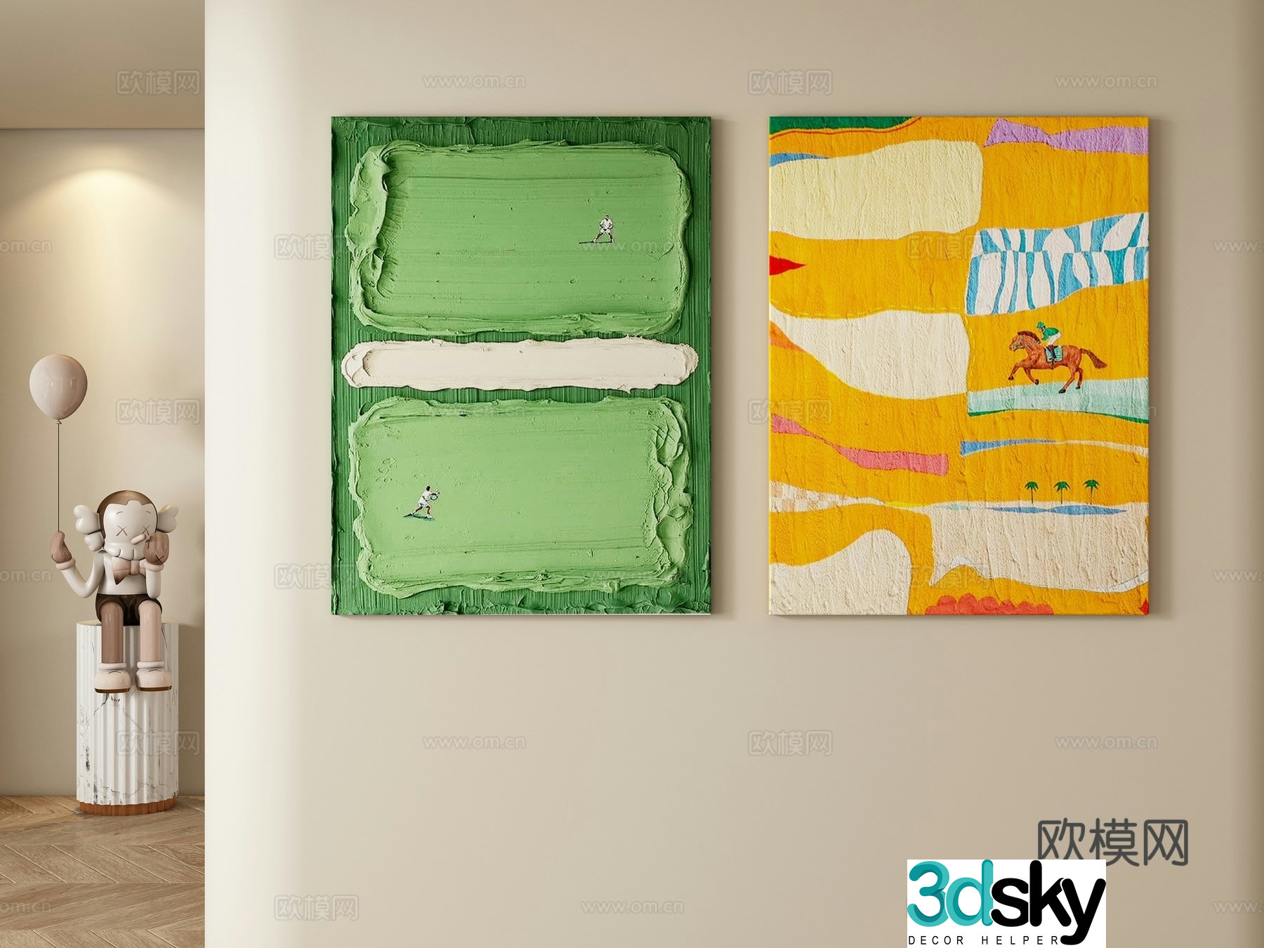 Modern cream style decorative painting hanging painting 3d model