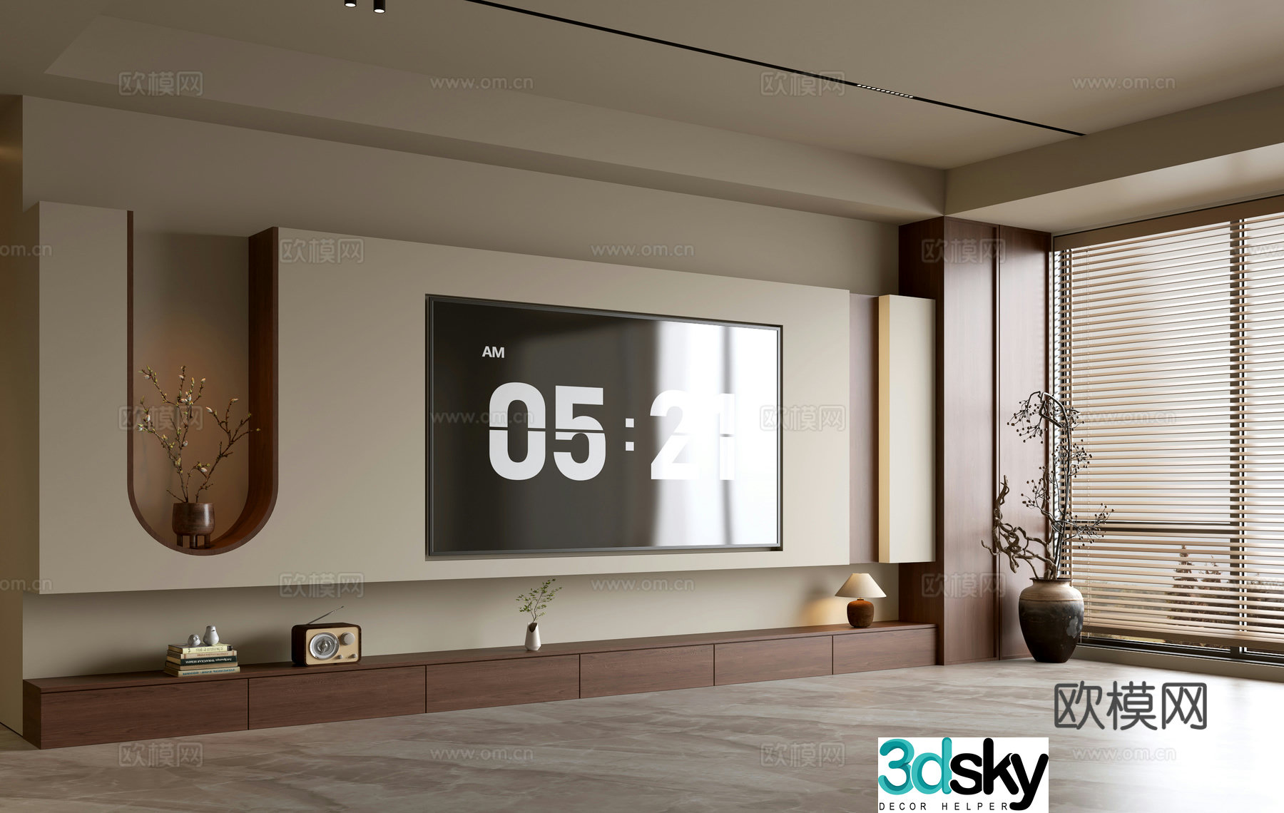 Wasabi Middle Style TV Background TV Cabinet Song style TV Background Wall Wasabi Life Room Ornament 3D Model