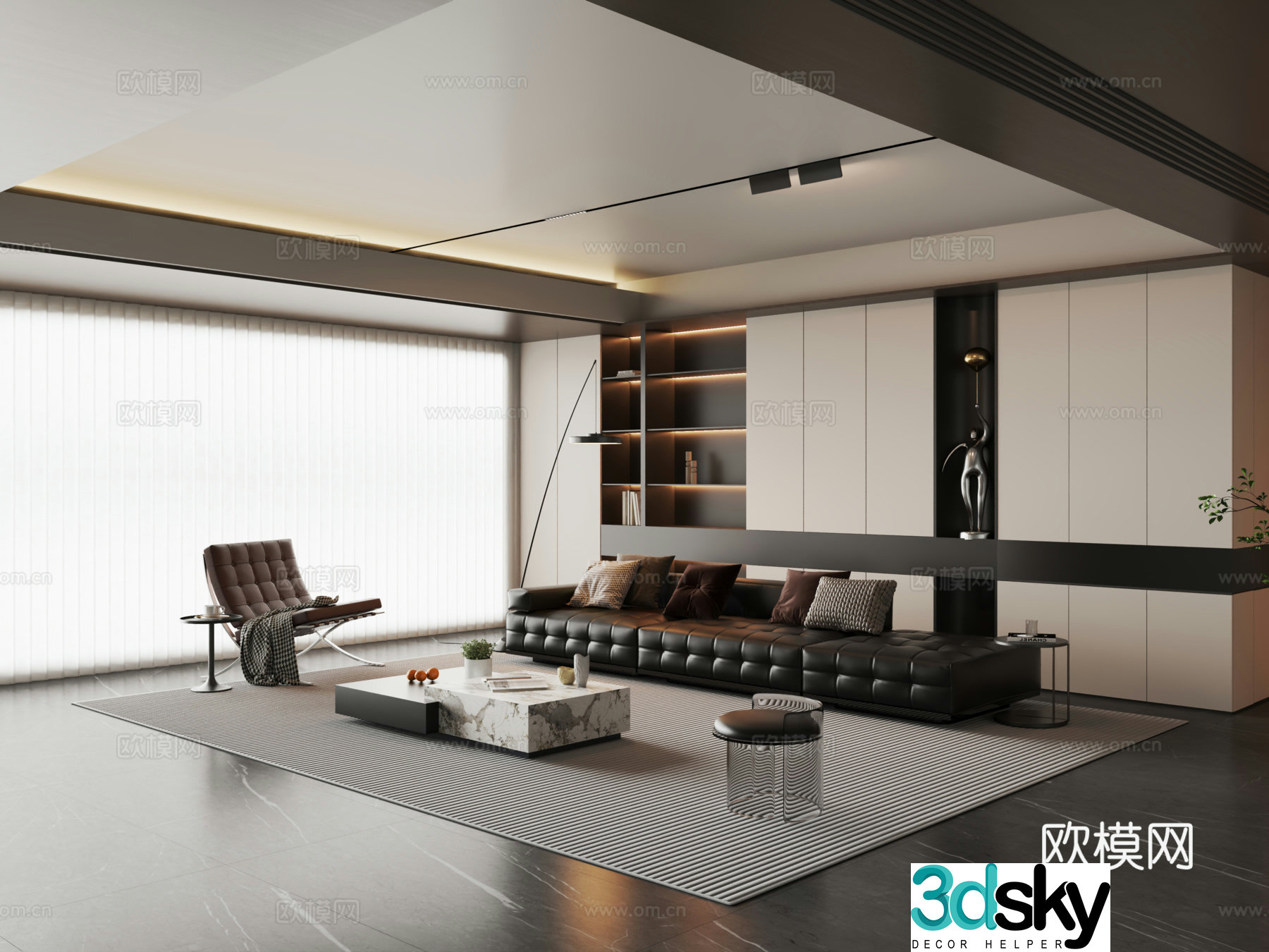 Modern Italian home living room leather sofa combination 3D model