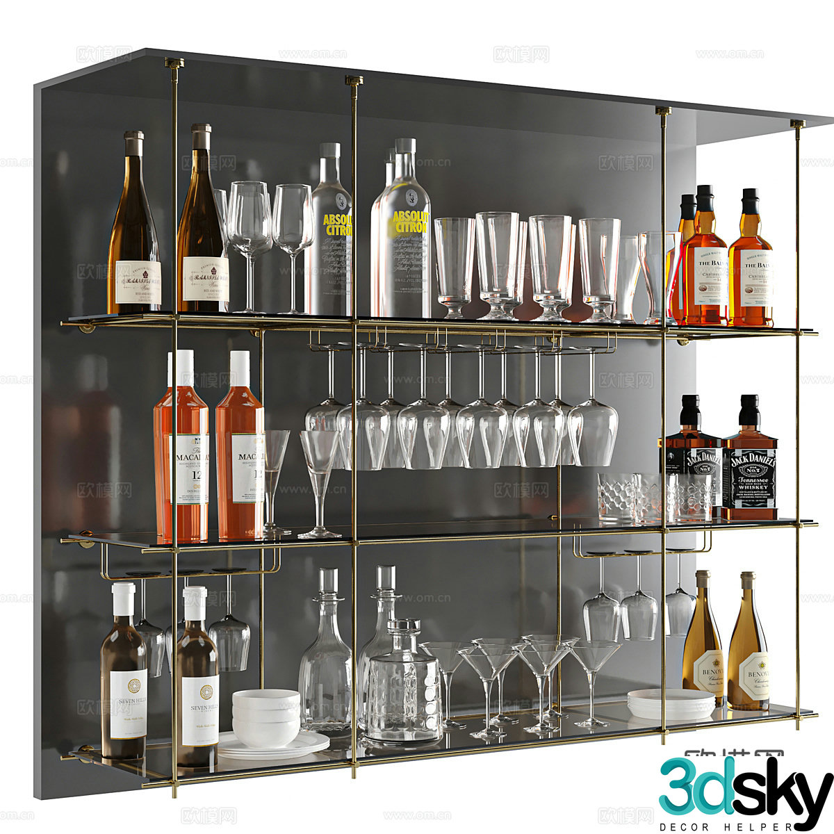 Industrial style wine cabinet wine utensils red wine wine glass goblet red wine glass foreign wine 3D model