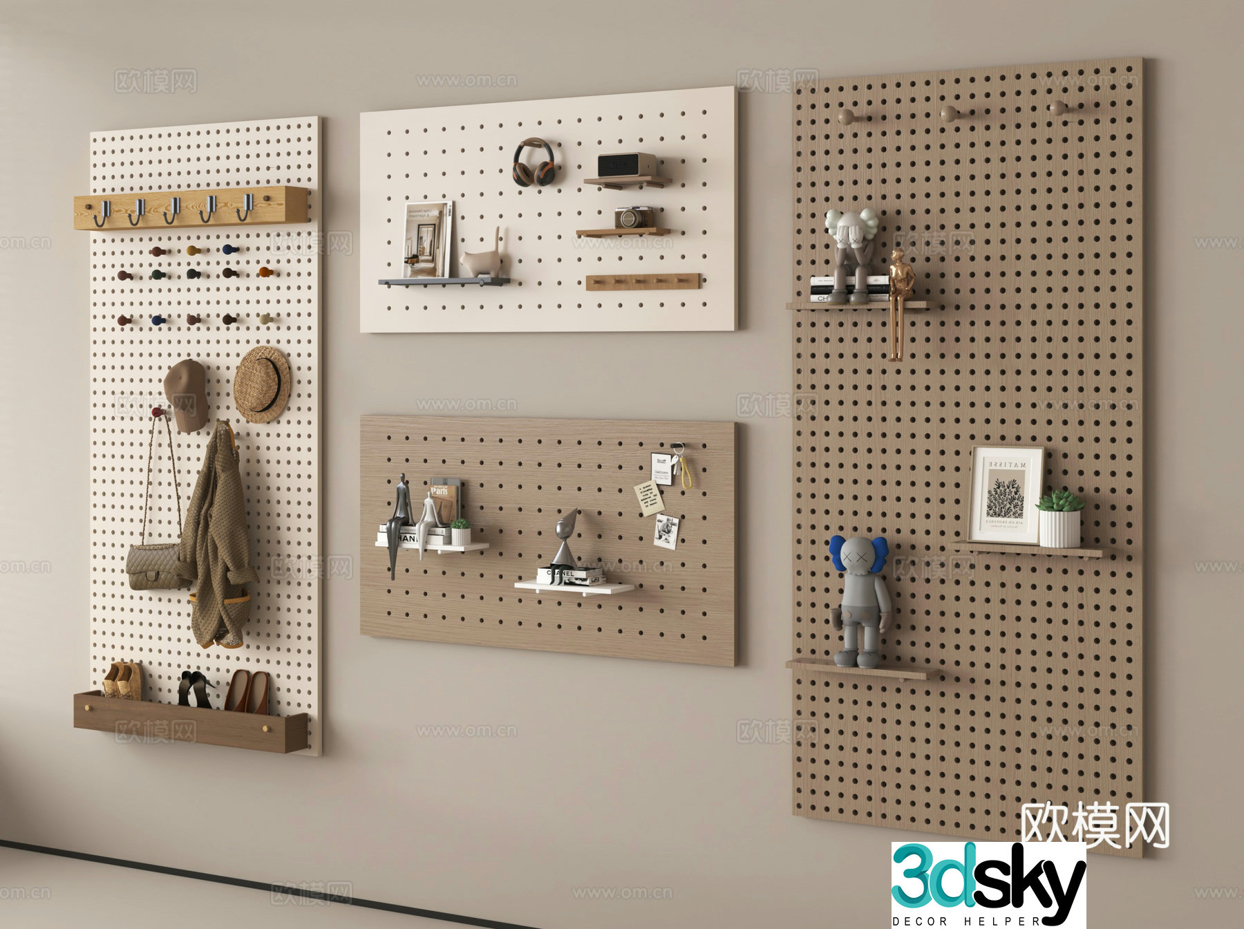 Hole board wall decorative board hook coat hook ornament 3d model