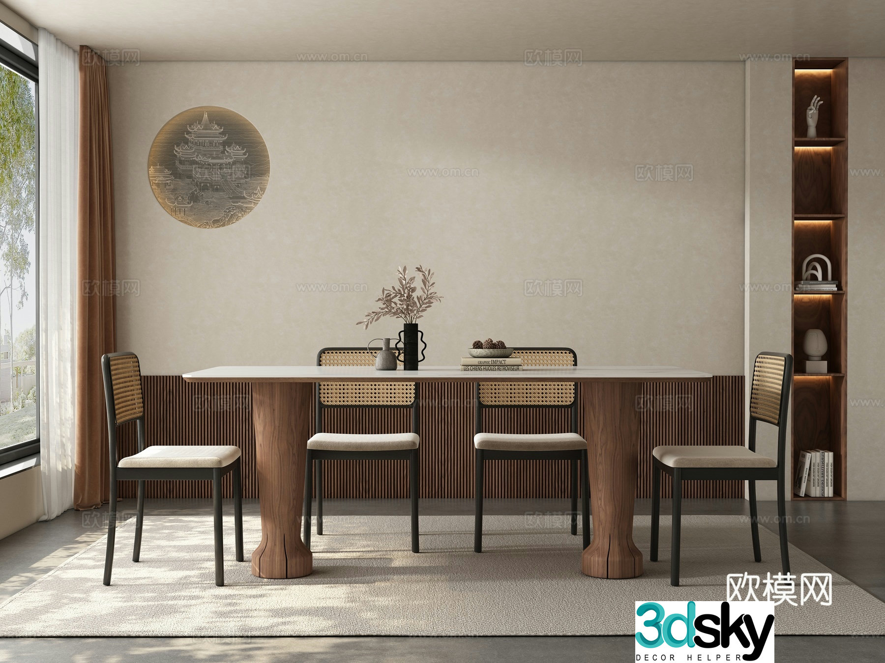Middle style restaurant dining table and chair 3D model