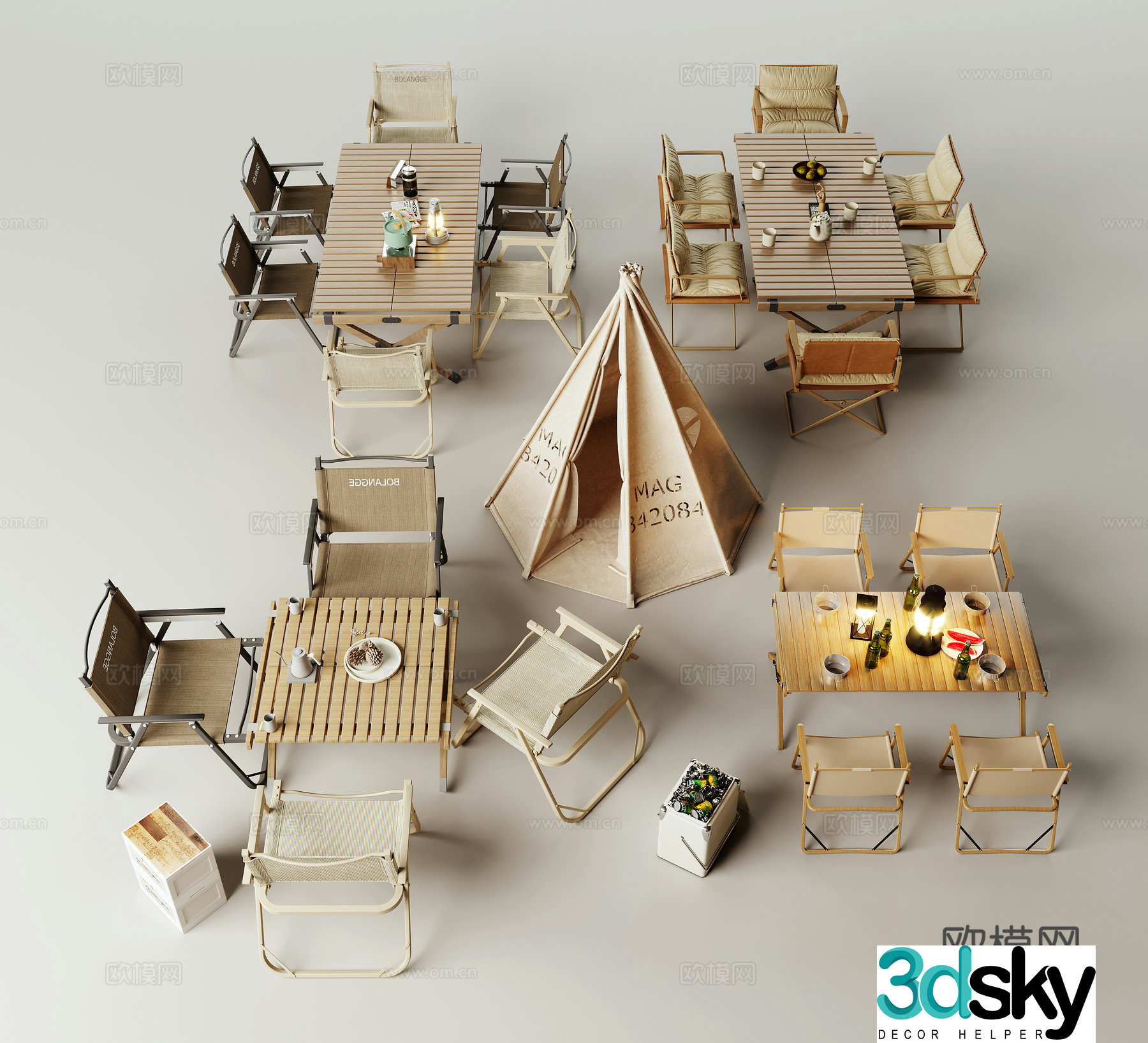 Modern outdoor table and chair combination camping equipment tent folding chair folding table simple table and chair 3D model