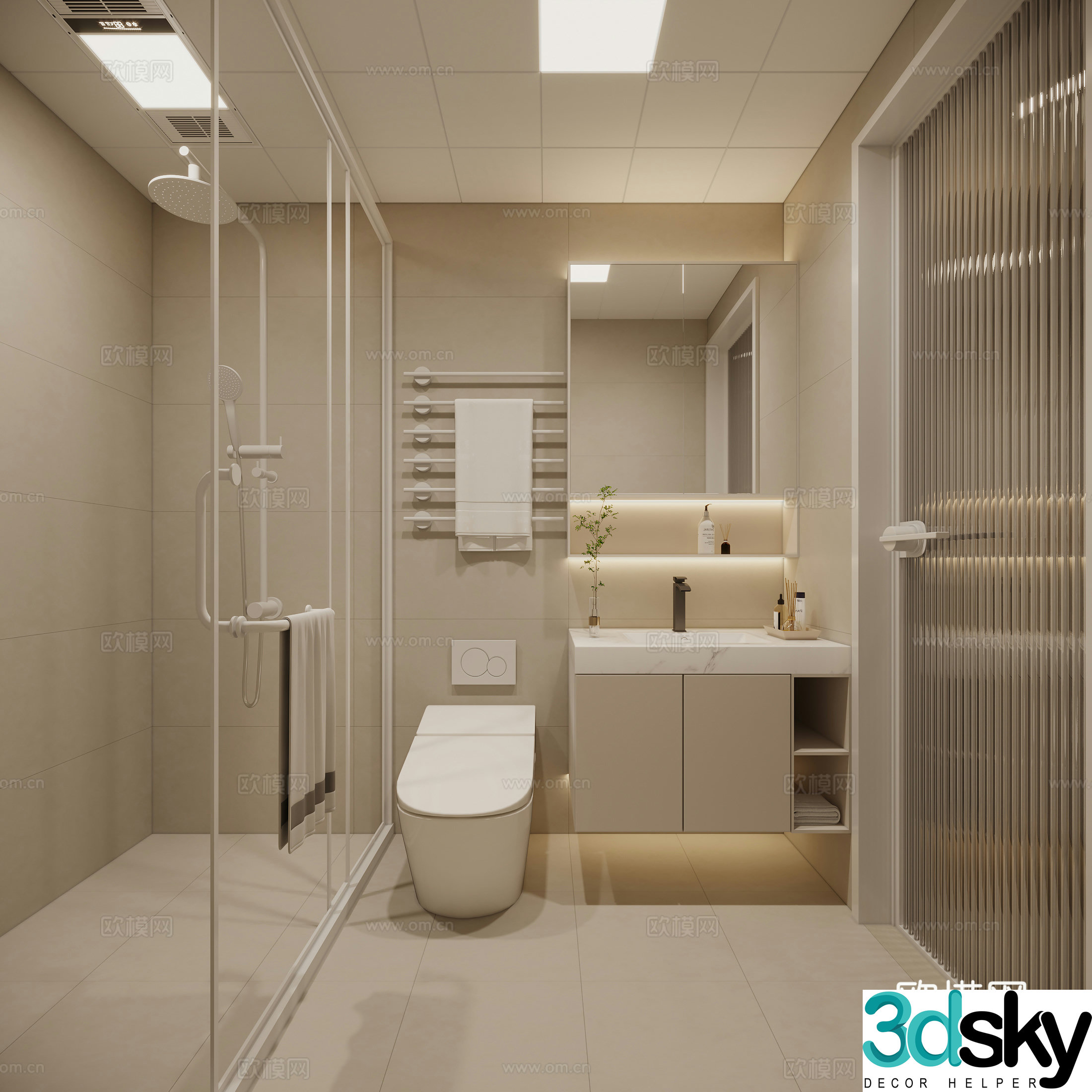 Modern creamy bathroom 3d model