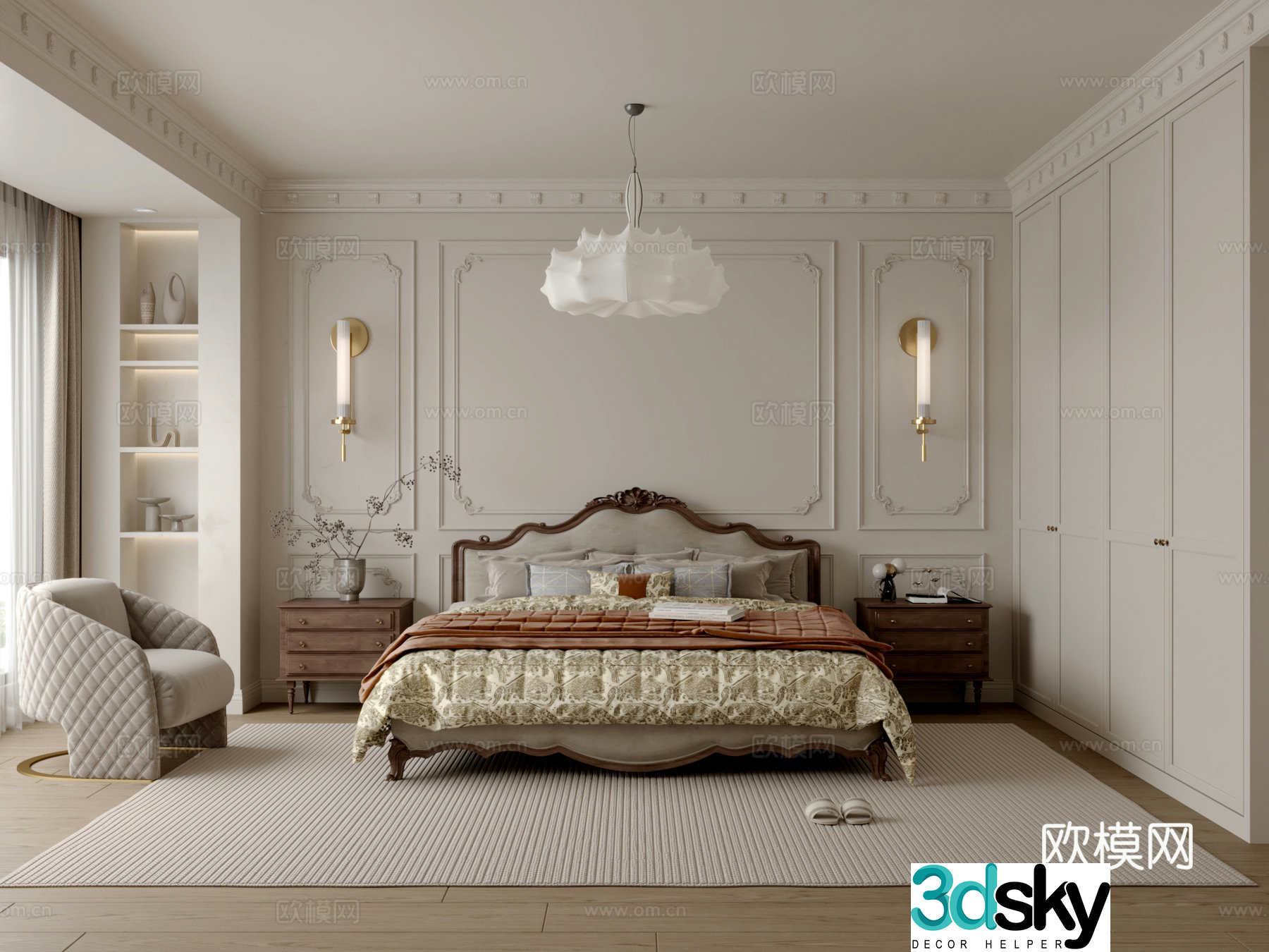 Simple European bedroom 3d model