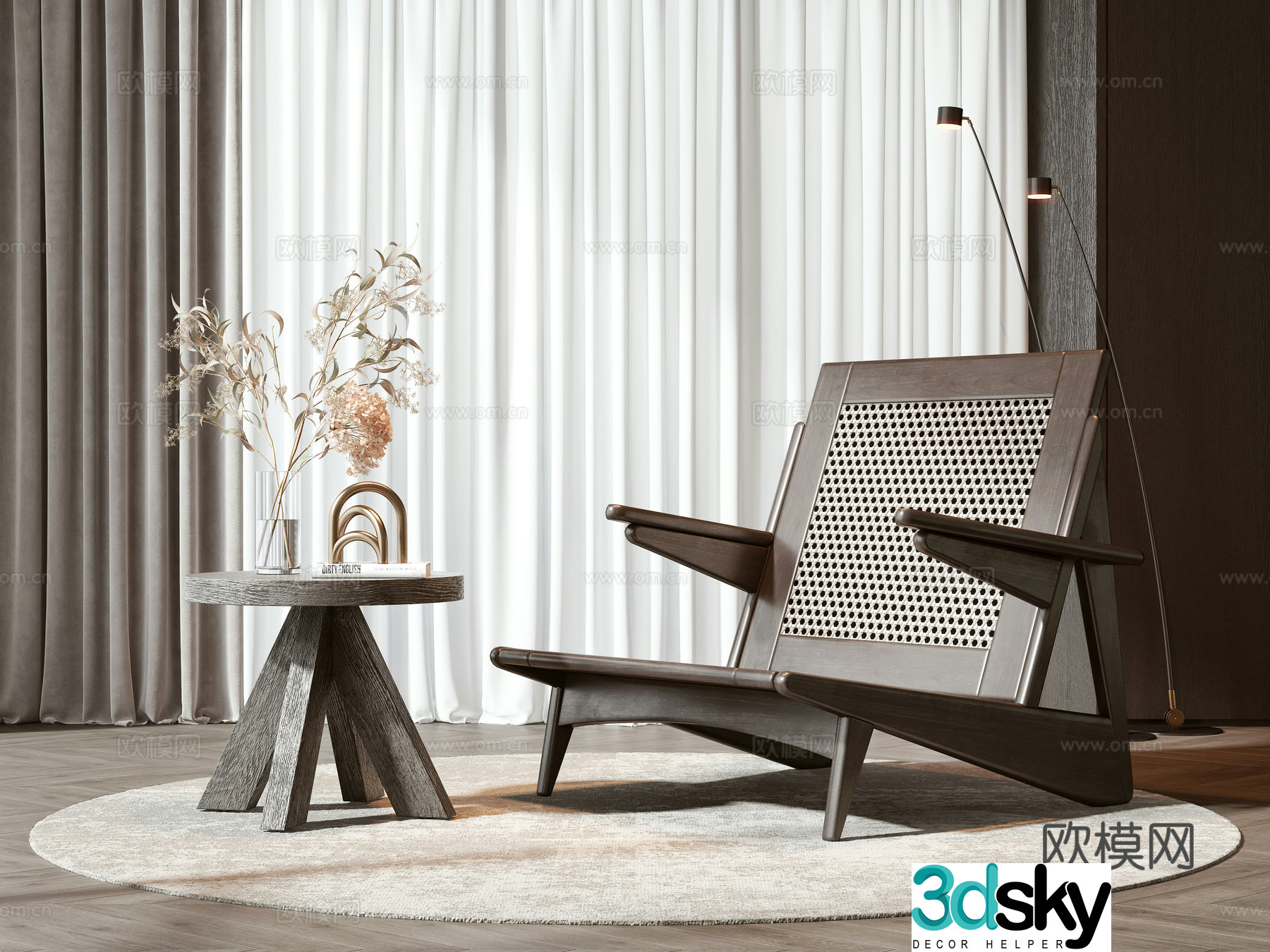 New Chinese casual chair coffee table combination 3D model