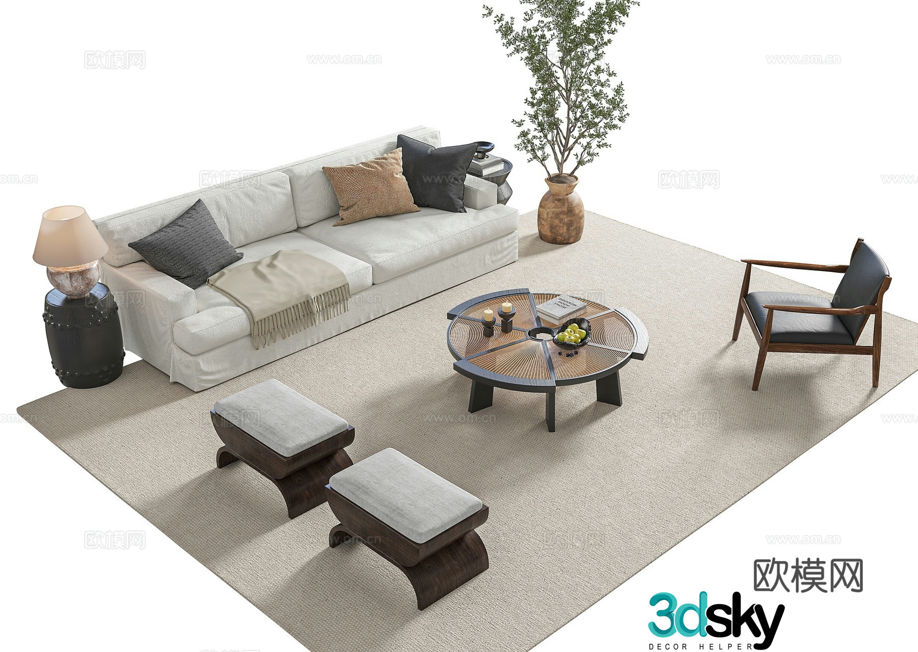 Wasabi style sofa coffee table combination 3D model