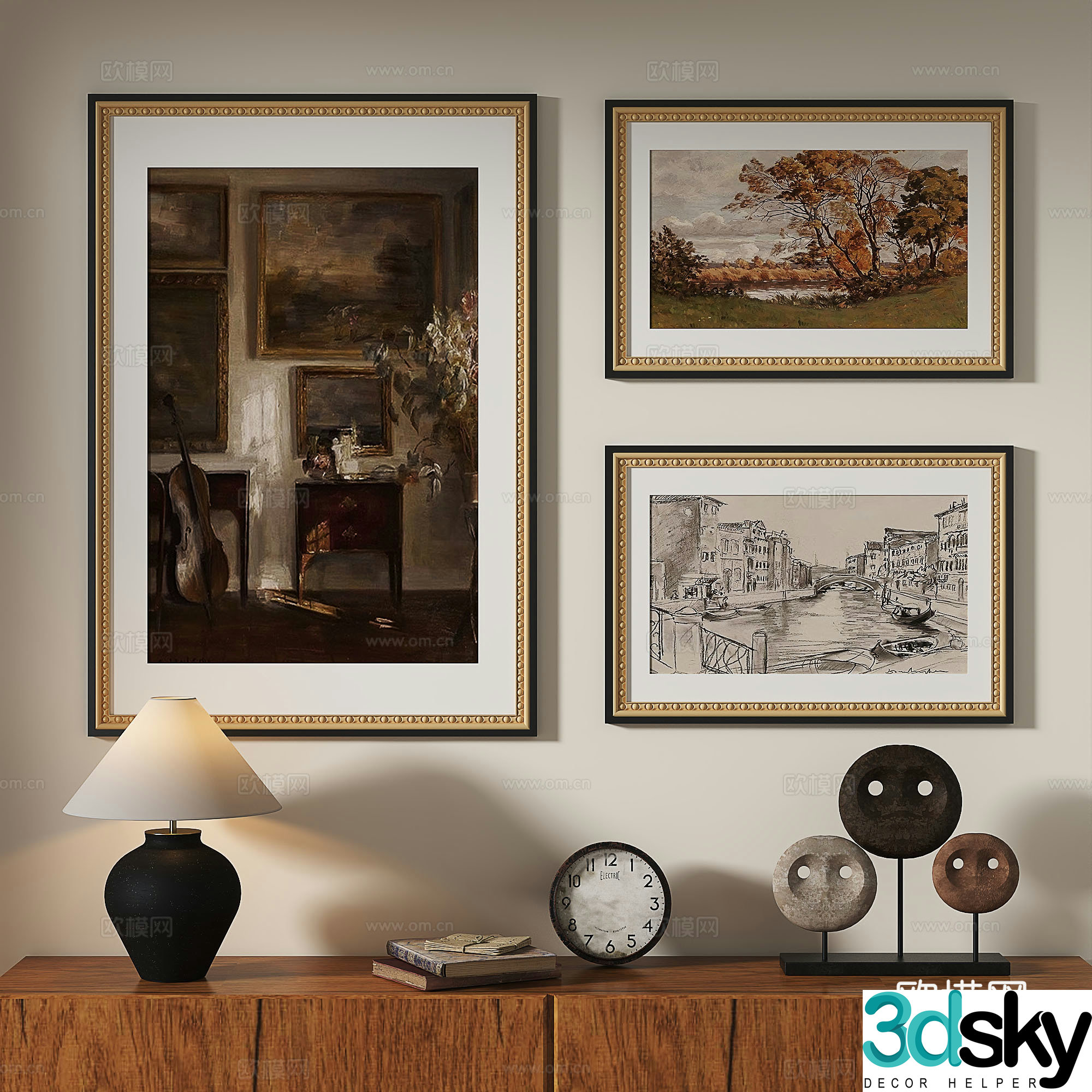 French retro medieval nordic light luxury abstract decorative painting 3d model