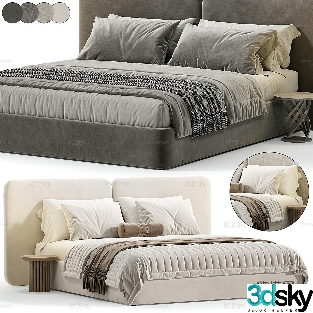 Modern Italian Tadao fabric double bed 3D model