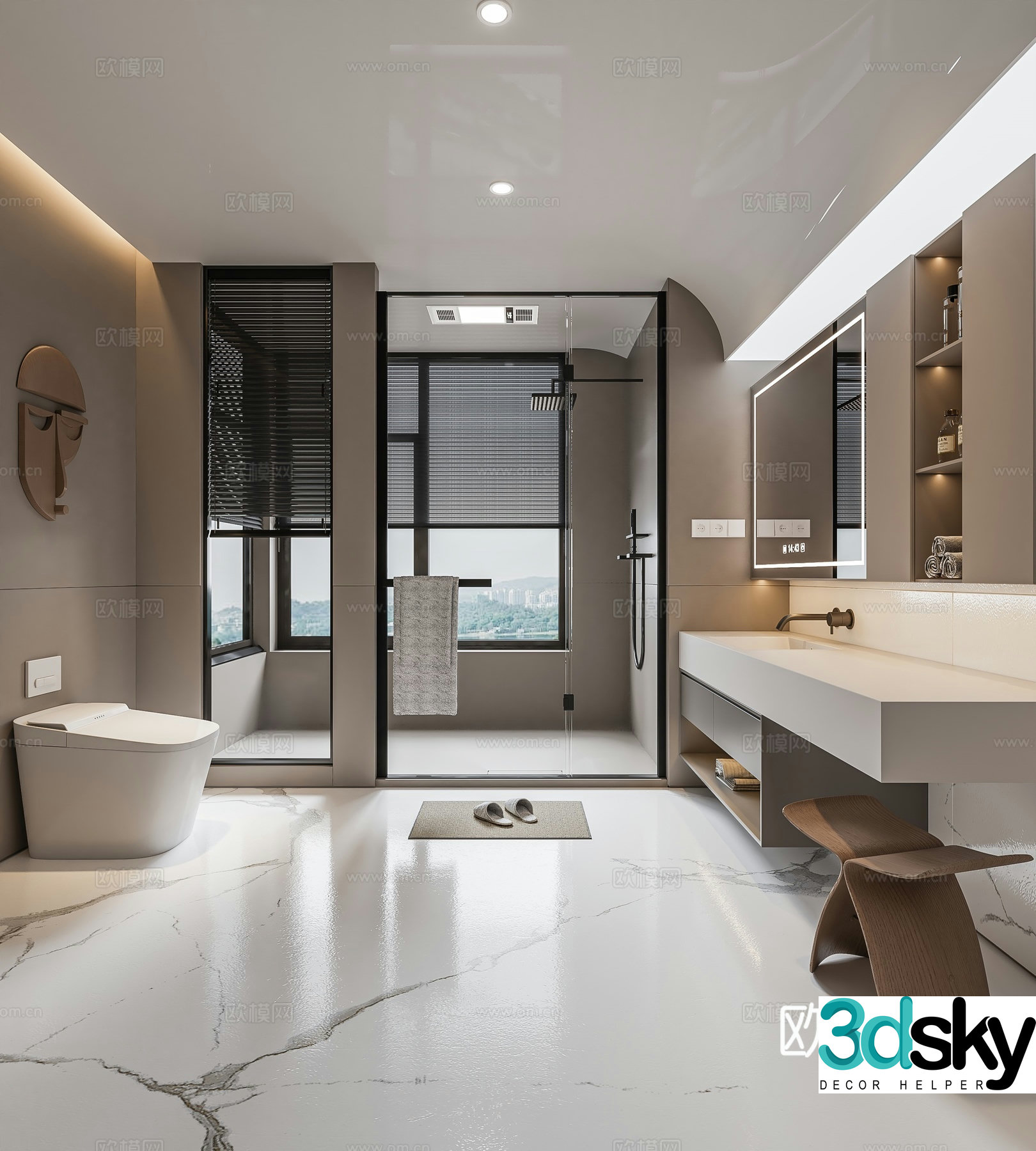 Modern bathroom bathroom cabinet washbasin mirror cabinet toilet shower room 3D model