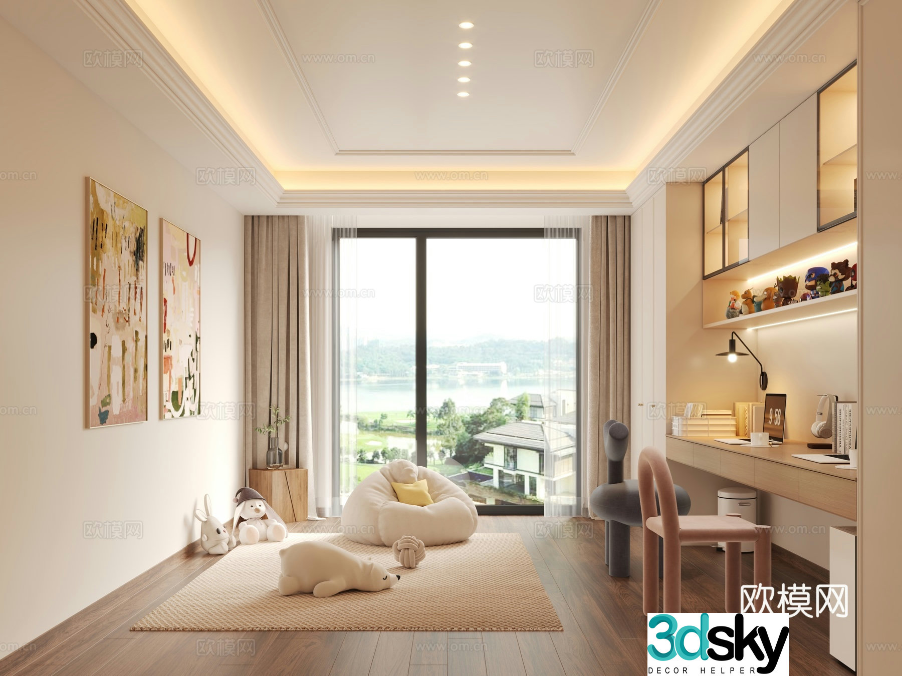 Modern study children’s study children’s study room study room study room double study room 3D model