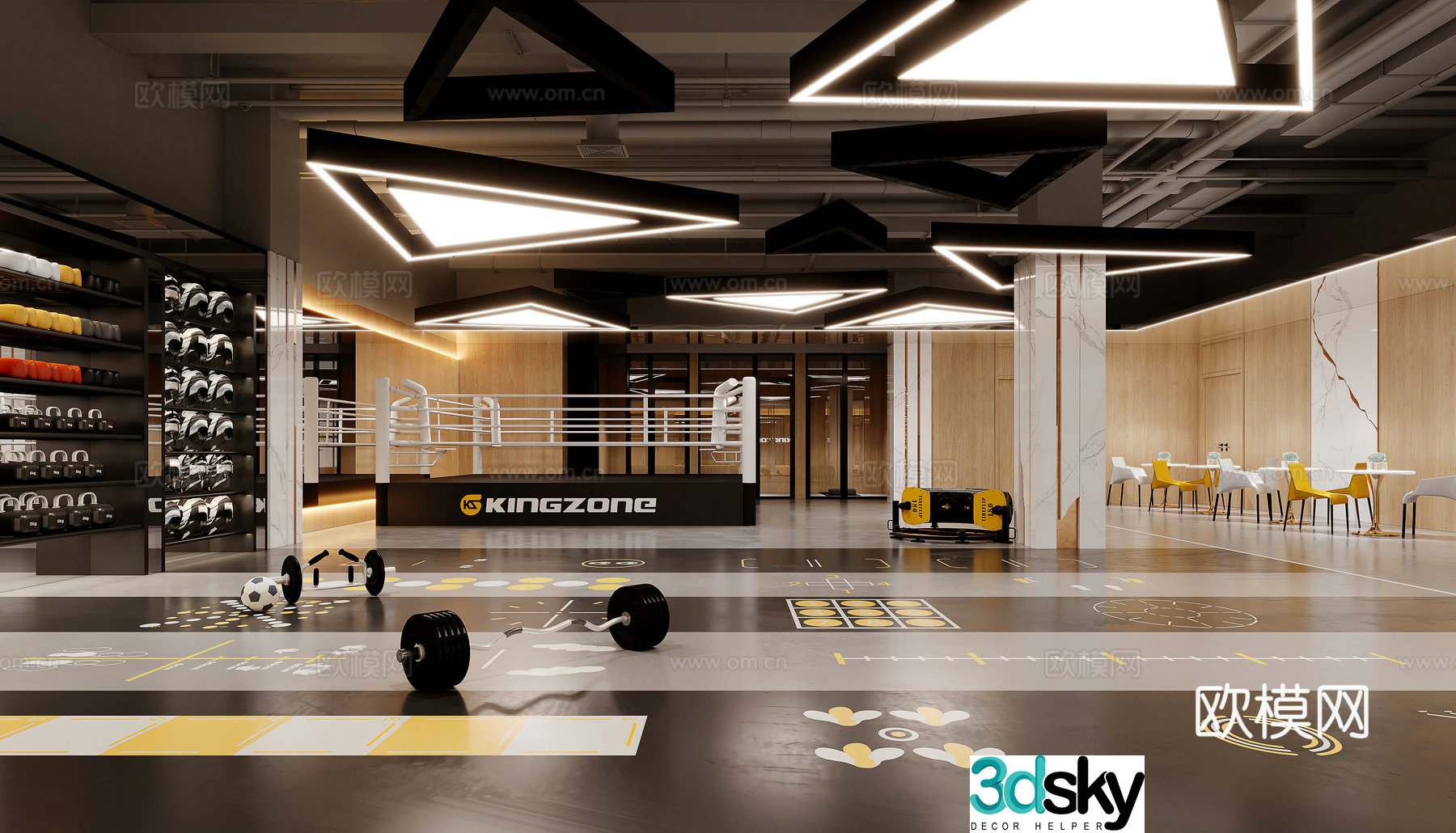 Modern physical exercise room 3d model