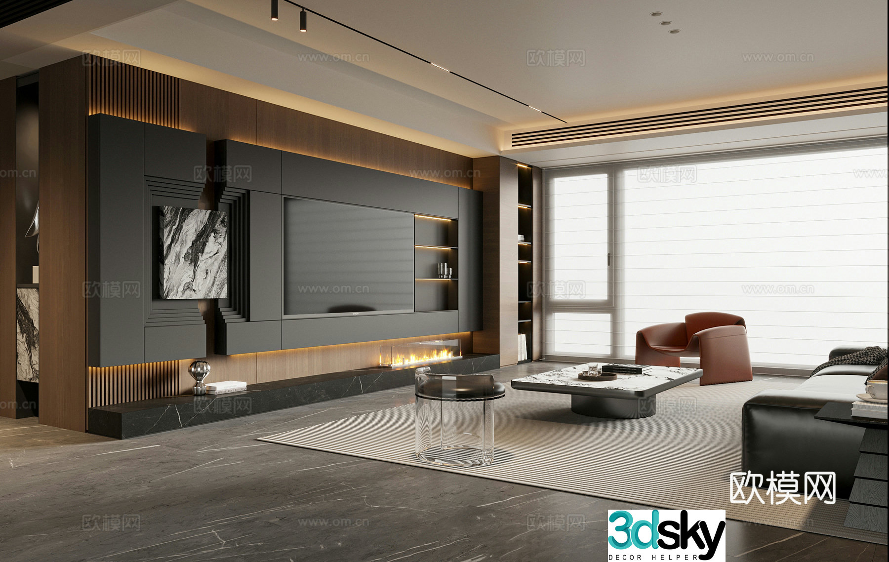 Modern simple living room sofa coffee table combination leisure chair TV cabinet sofa stool floor lamp 3d model