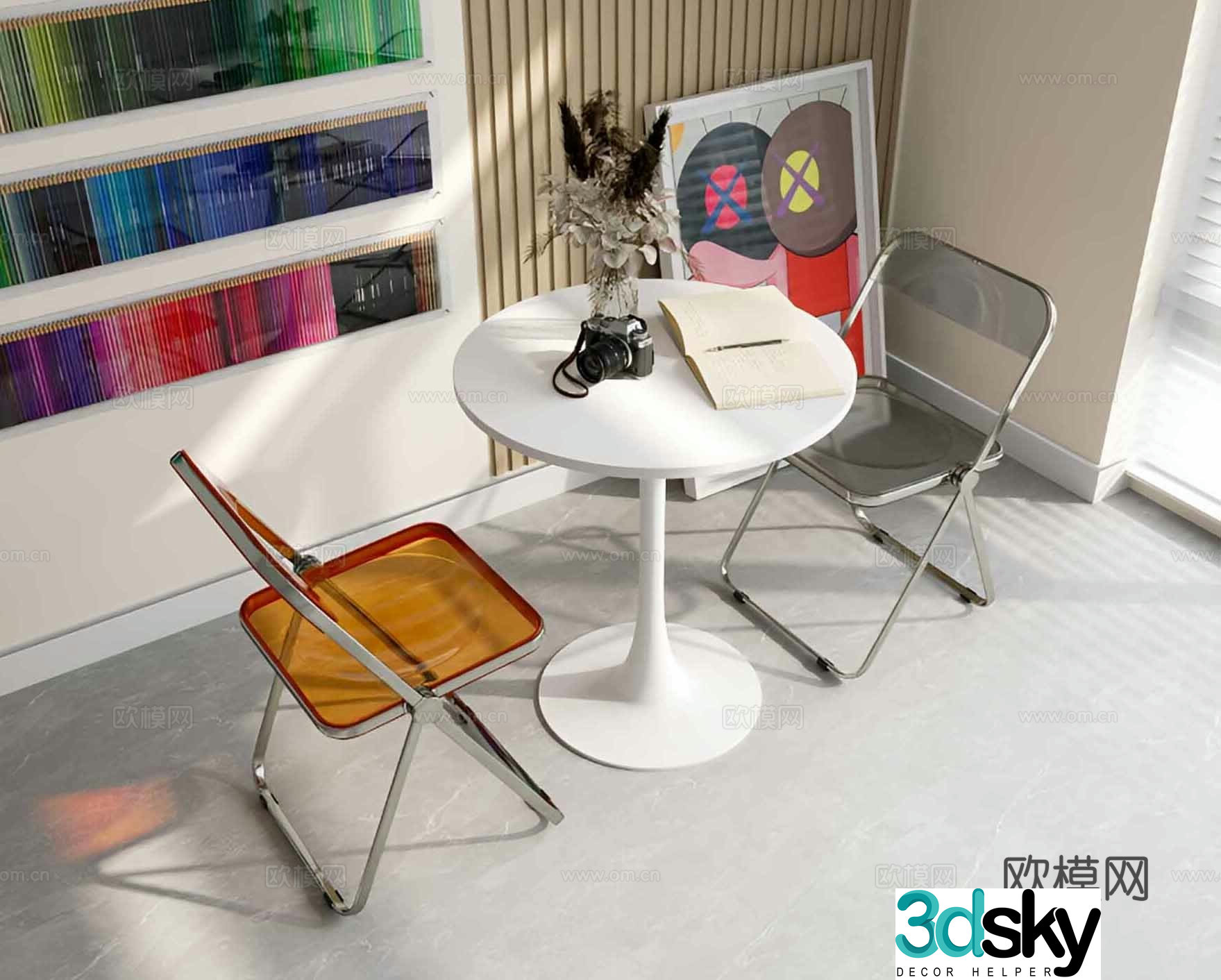 Modern minimalist casual table and chairs milk tea shop table and chairs balcony table and chairs internet celebrity folding chairs reception area table 3D model