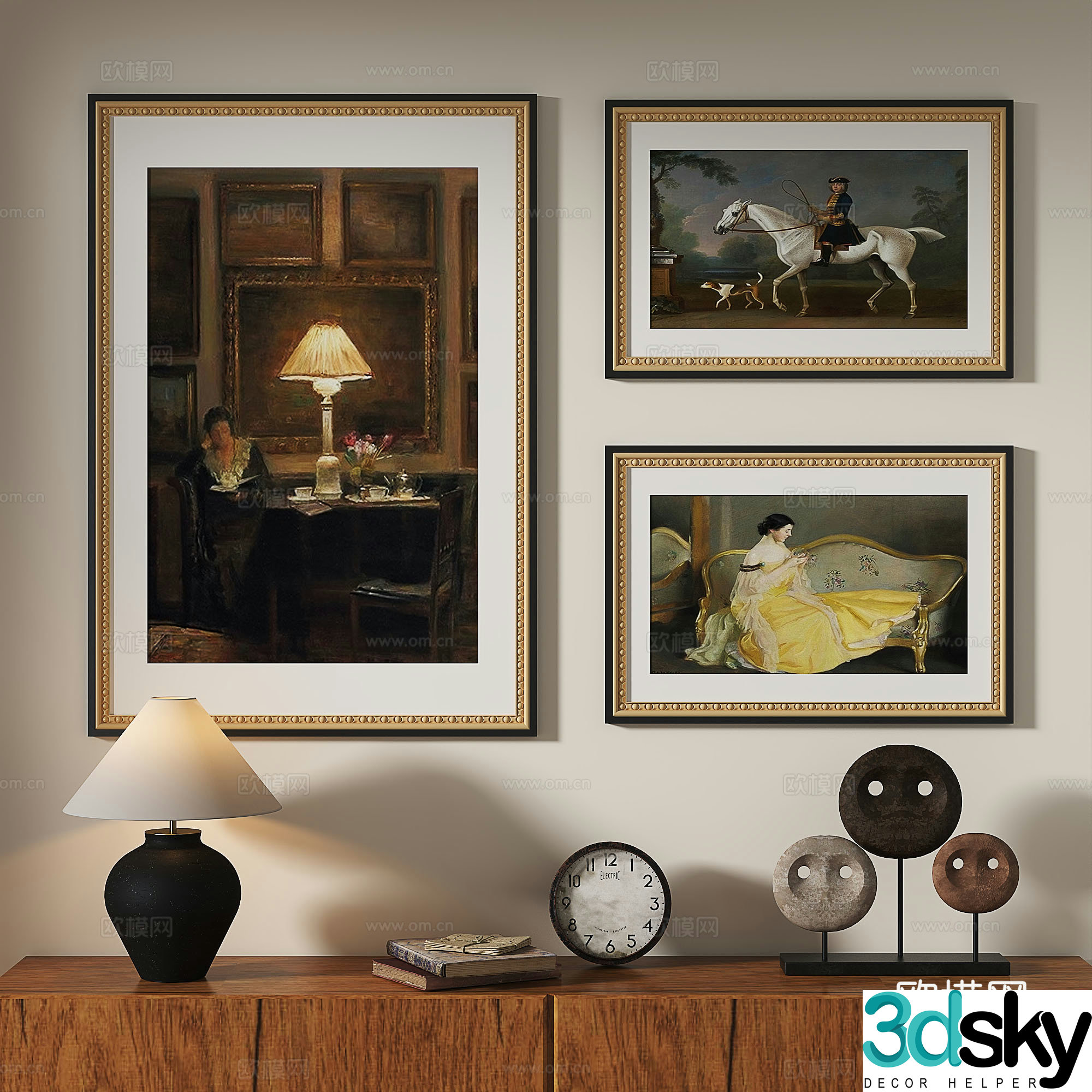 French retro medieval nordic light luxury abstract decorative painting 3d model