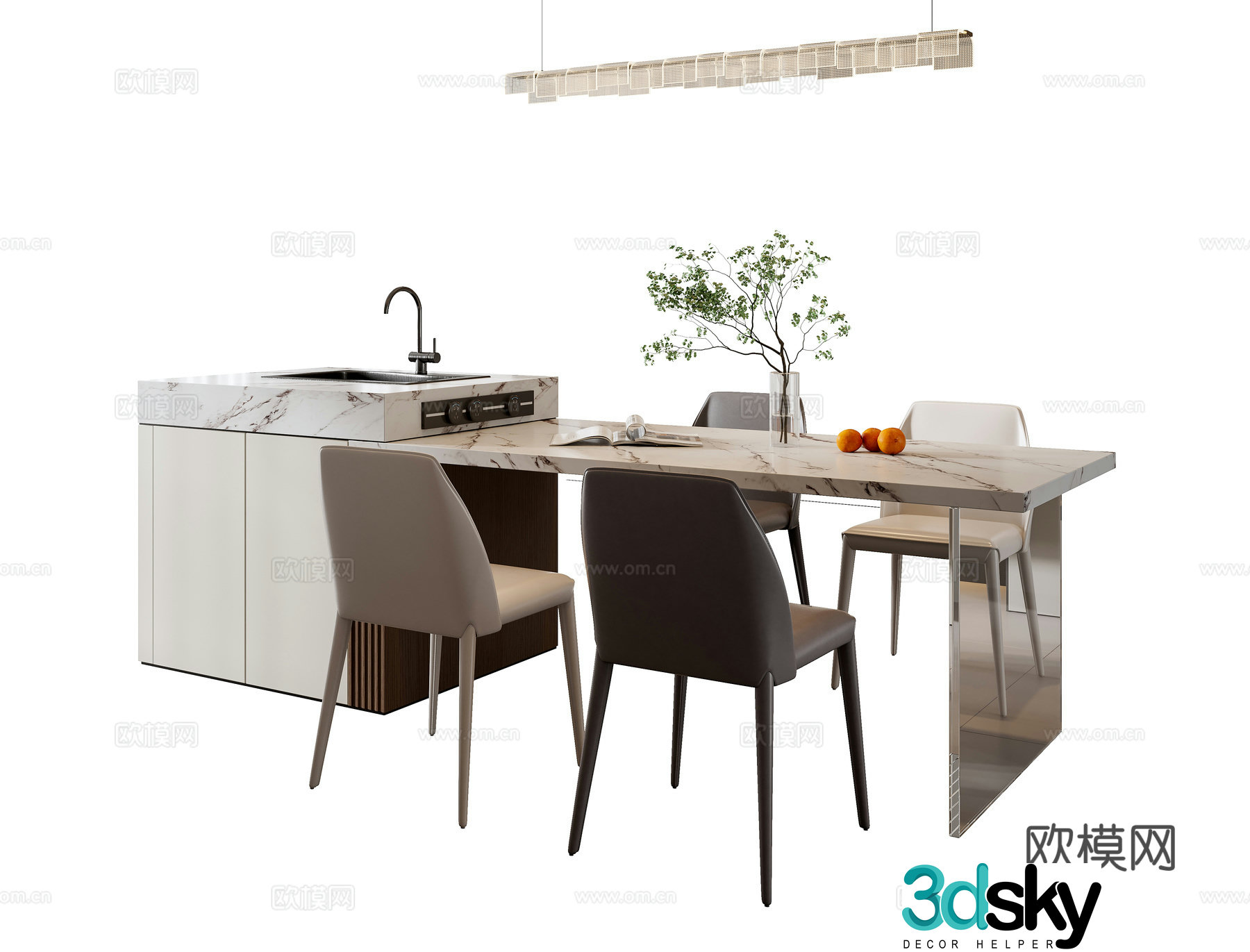 Modern dining table and chair combination 3D model