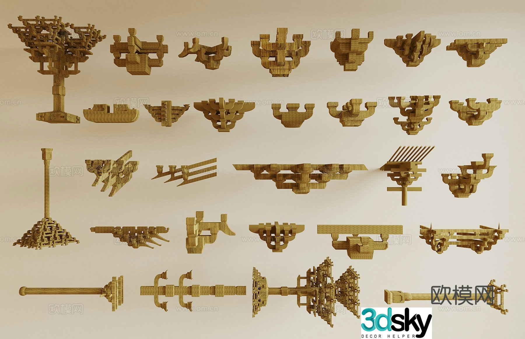 Chinese style bracket 3D model of mortise and tenon structure