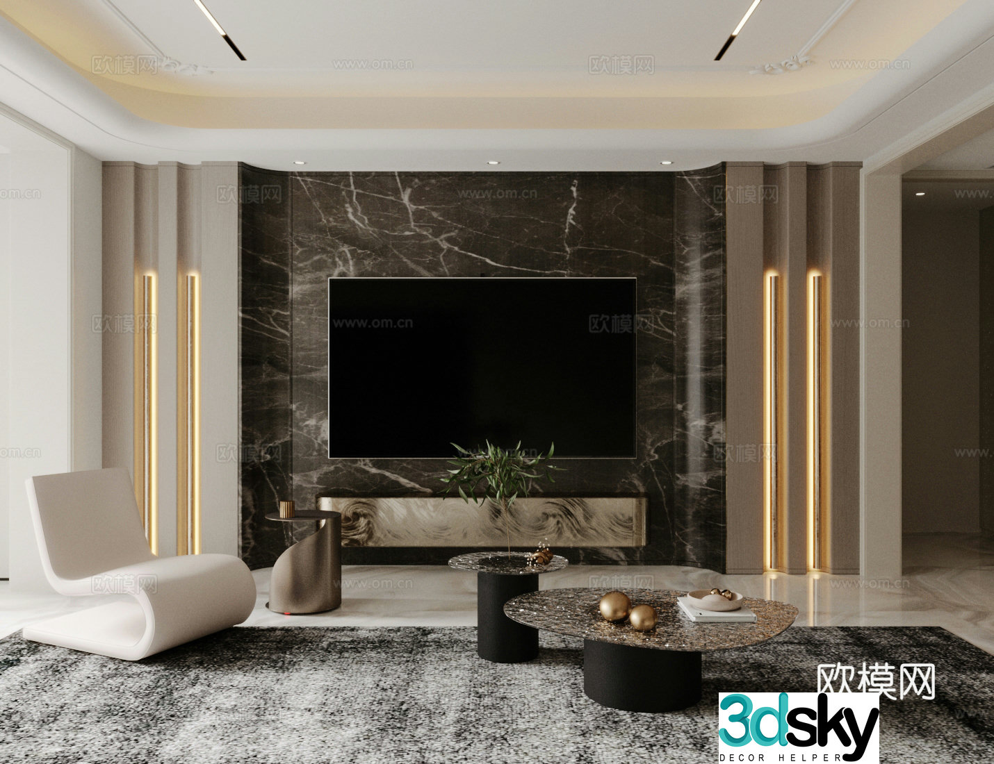 Light luxury Italian home living room TV background wall Stone TV background wall Marble background wall 3d model