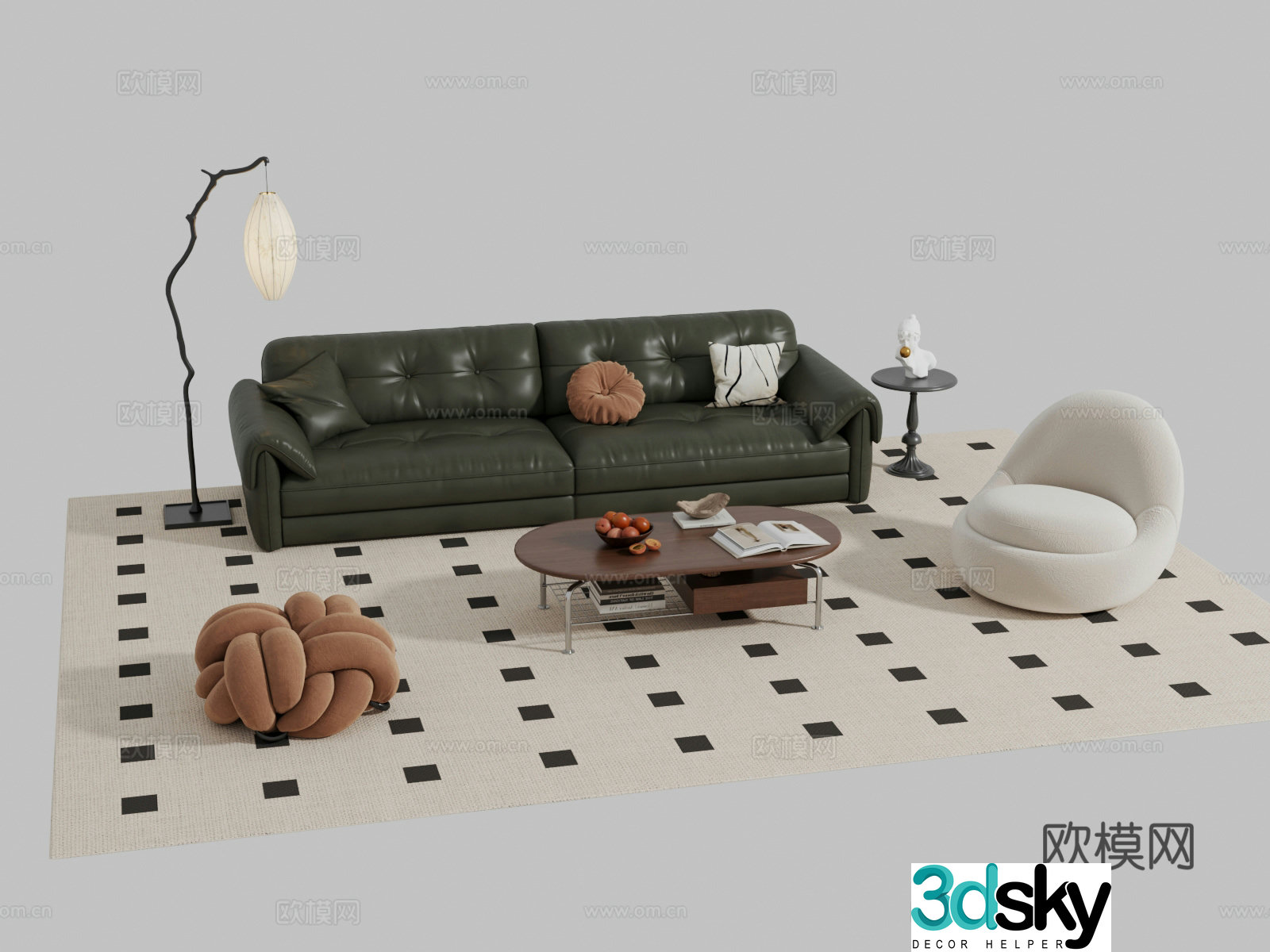 French medieval sofa coffee table combination 3D model