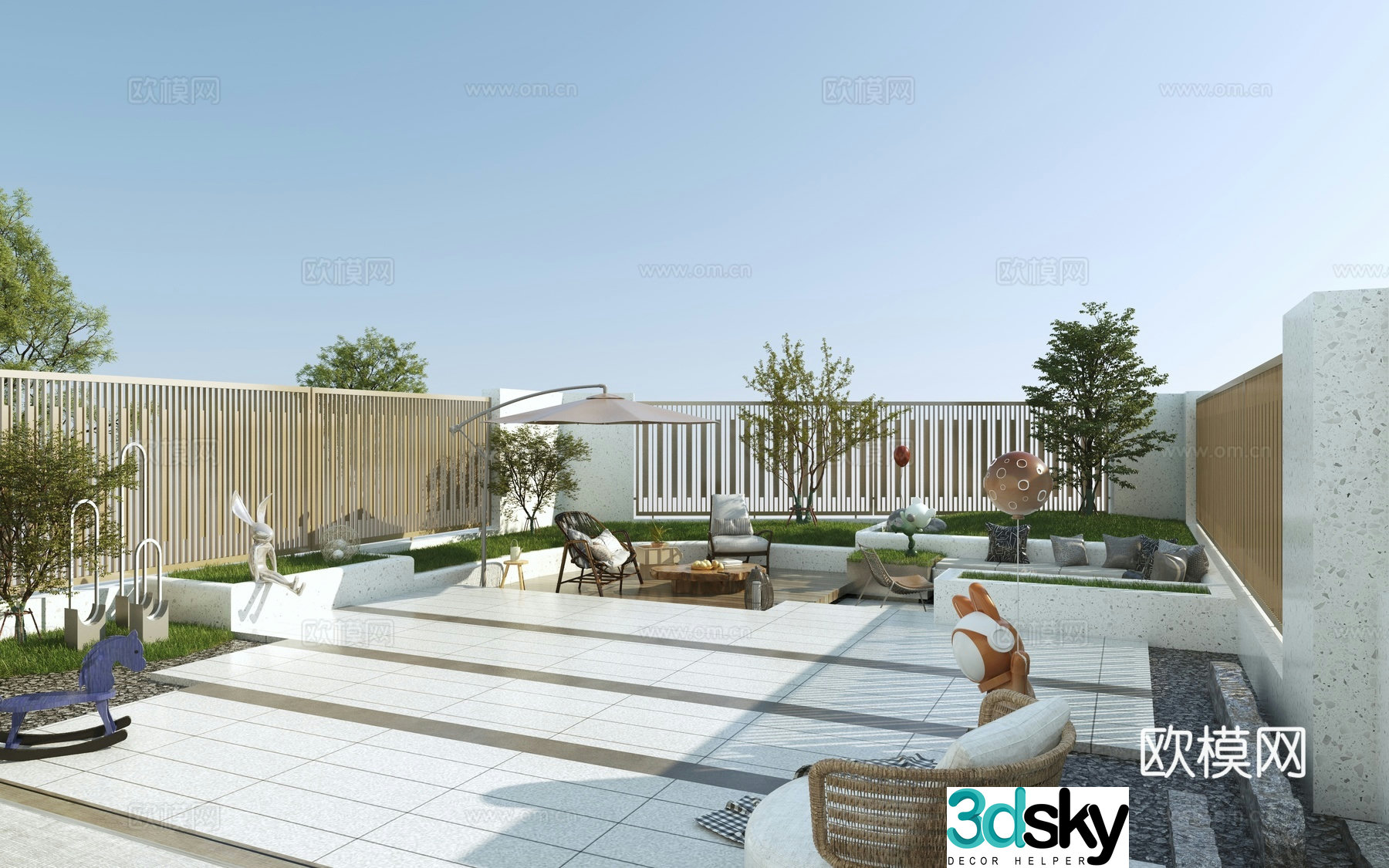 Modern light luxury villa courtyard 3d model