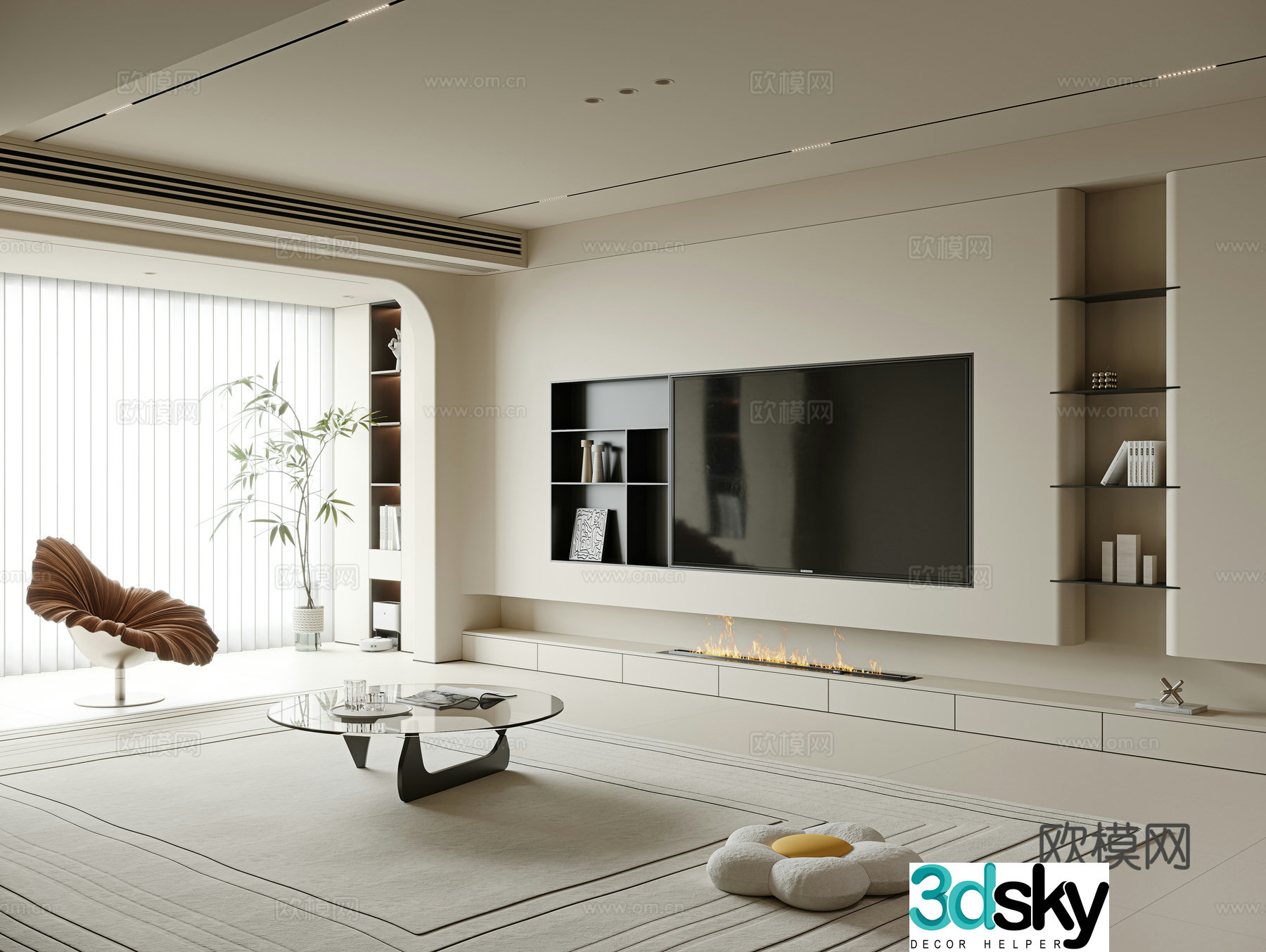 Creamy TV background wall Hanging TV background wall Plaster background wall Embedded TV wall 3d model