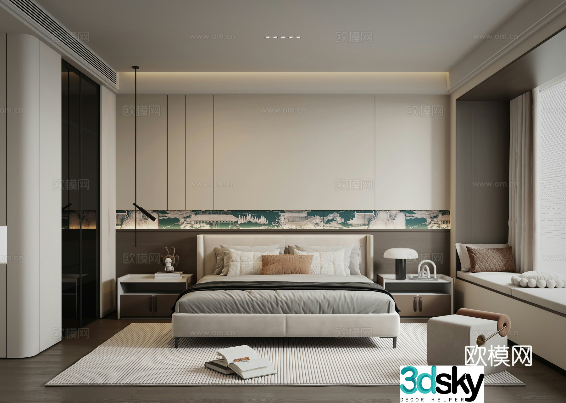 Modern minimalist home bedroom 3d model
