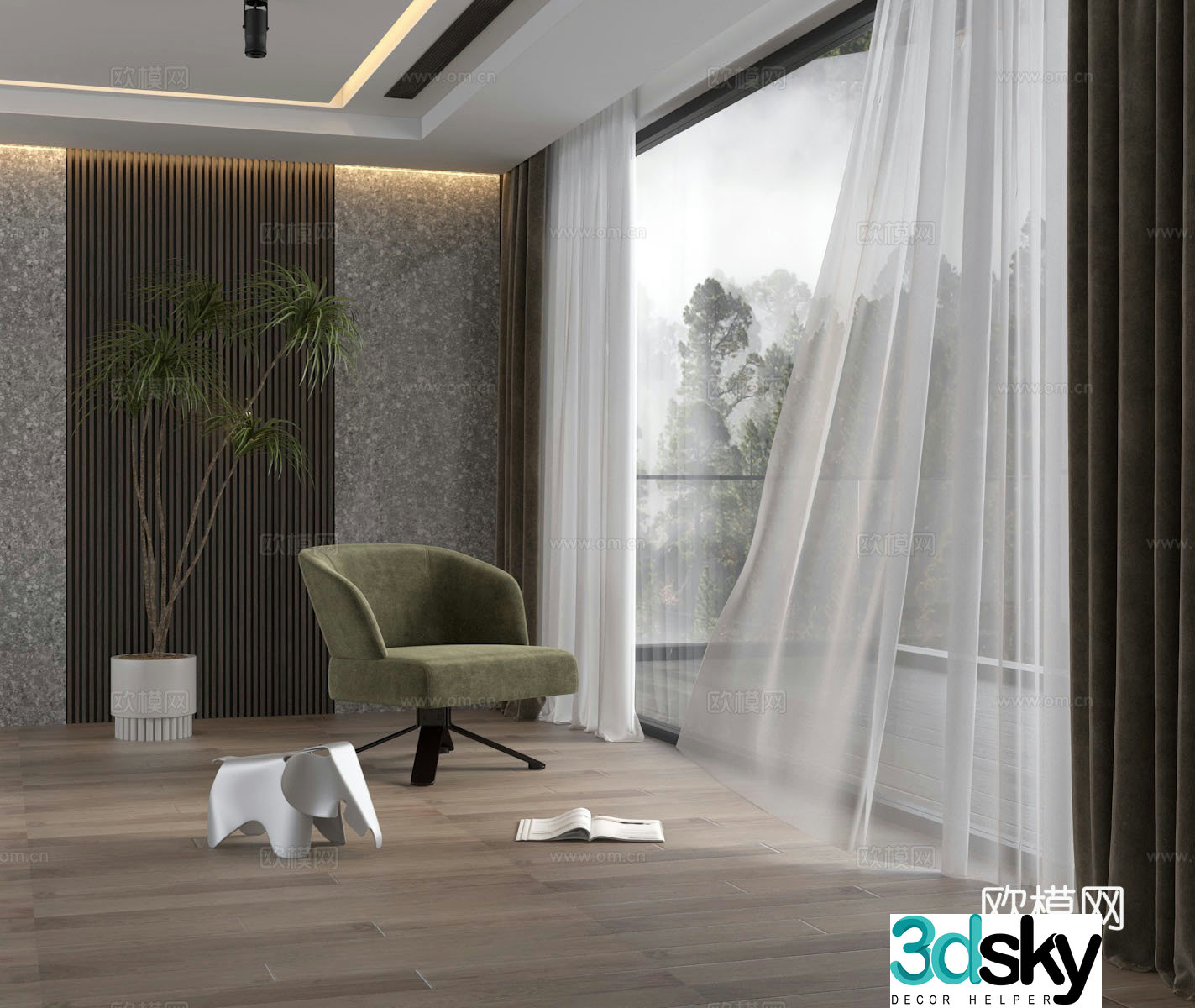 Modern curtains window screens balcony terrace leisure chair 3d model