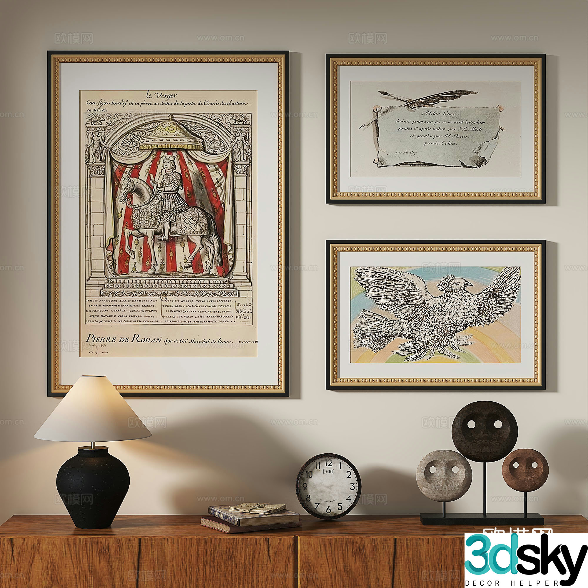 French retro medieval nordic light luxury abstract decorative painting 3d model